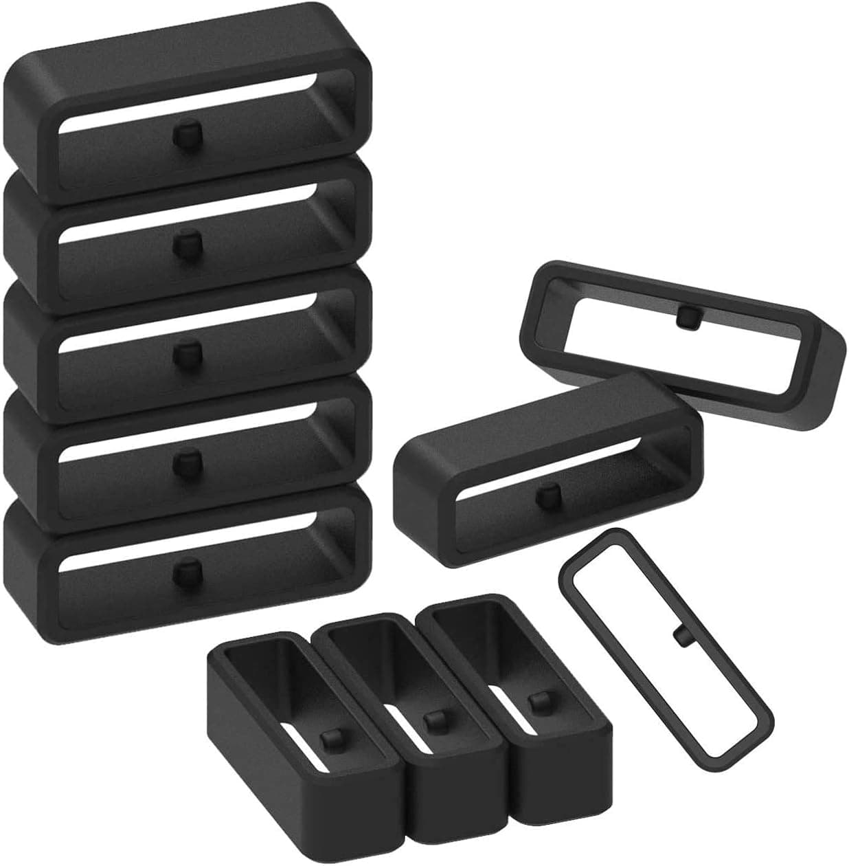 Turnwin 18mm /20mm / 22mm / 24mm / 26mm / 28mm Silicone Rubber Fastener Rings Watch Bands Security Loop Wristband Fastener Band Keeper Loops Replacement Watch Band Fasteners Black