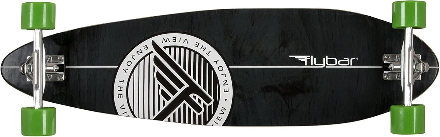 Flybar Skate Pintail Cruiser Longboard Skateboards – 36” x 9.6 Strong & Lightweight 7 Ply Canadian Maple Complete Skateboards - Smooth 70mm 78A PU Wheels with High Speed ABEC 7 Bearings