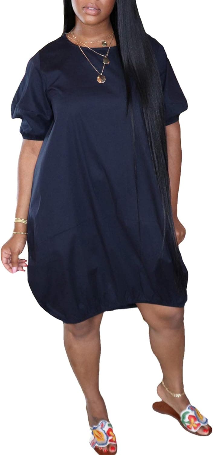 PINLI Womens T Shirts Dresses for Women Casual Summer Short Sleeve Solid Color Swing Dress with Pockets