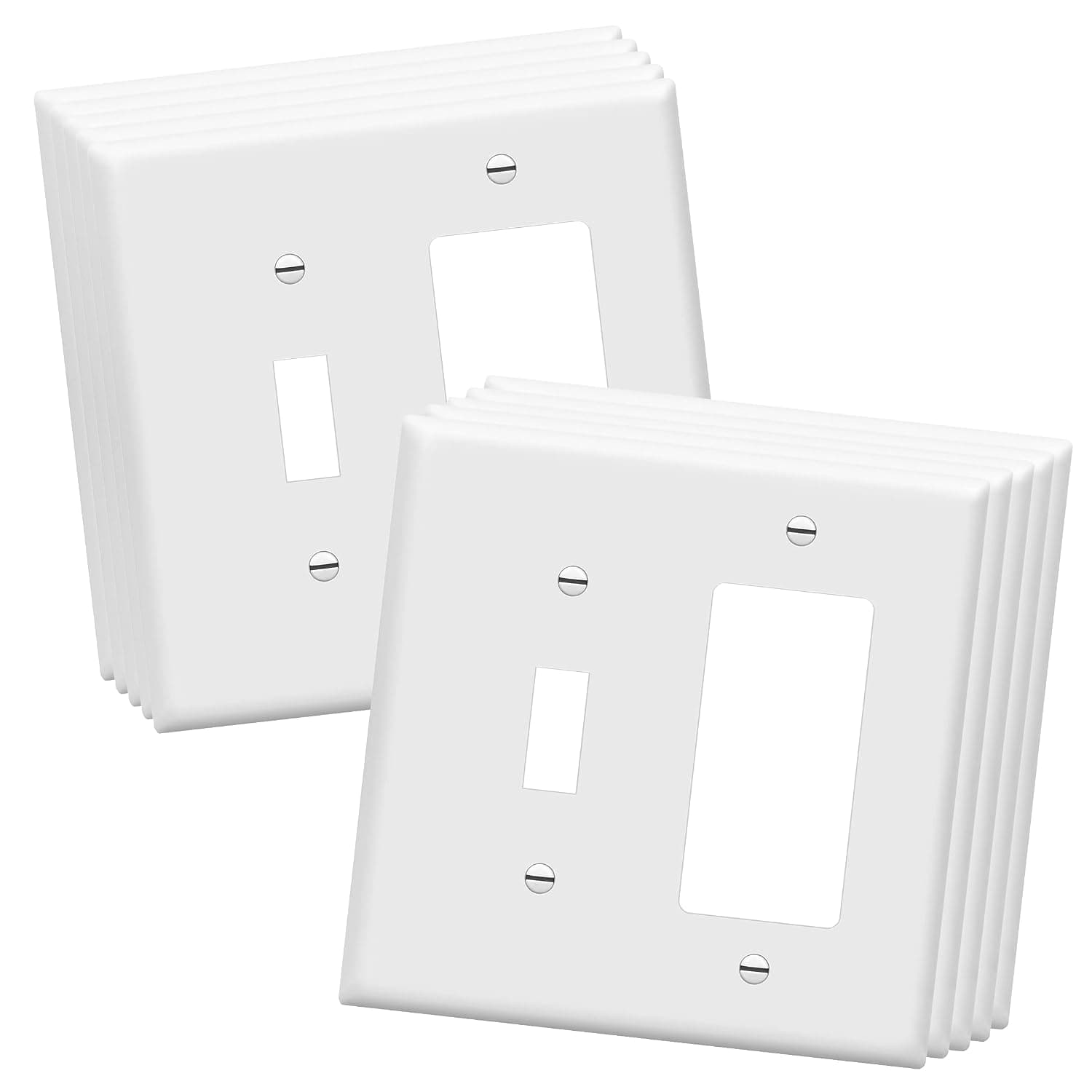 ENERLITES Combination Toggle Light Switch/Decorator Switch Wall Plate, Size 2-Gang 4.50" x 4.57", Polycarbonate Thermoplastic, 881131-W-10PCS, White, 10 Pack