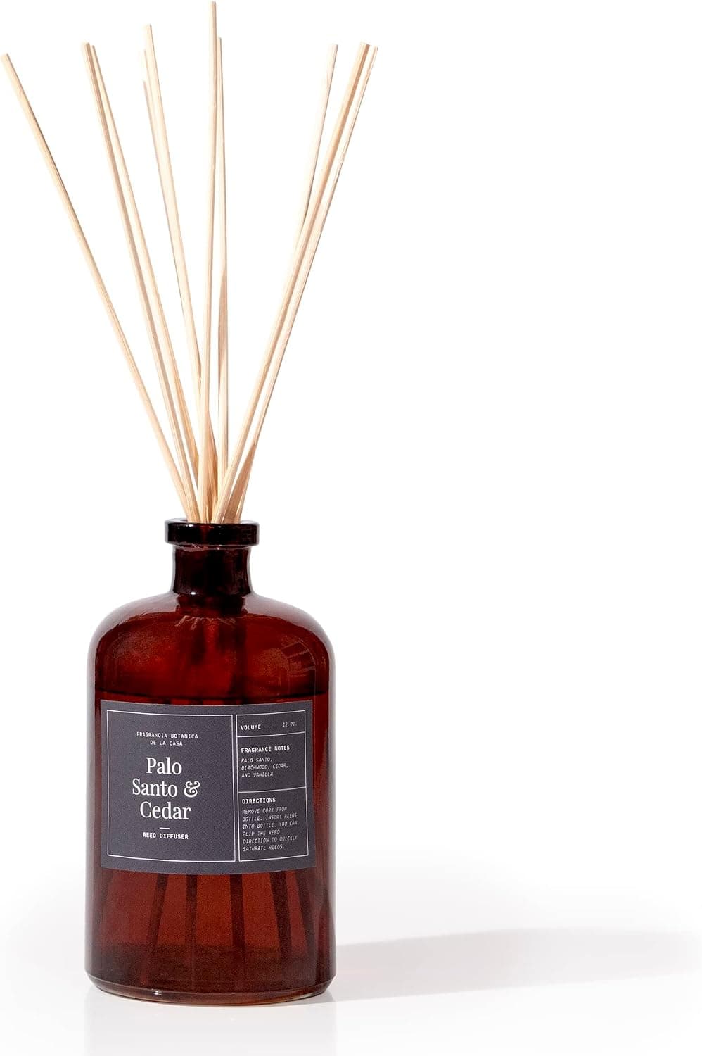 ANDALUCA Amber Glass Fragrance Reed Diffuser (Palo Santo & Cedar)