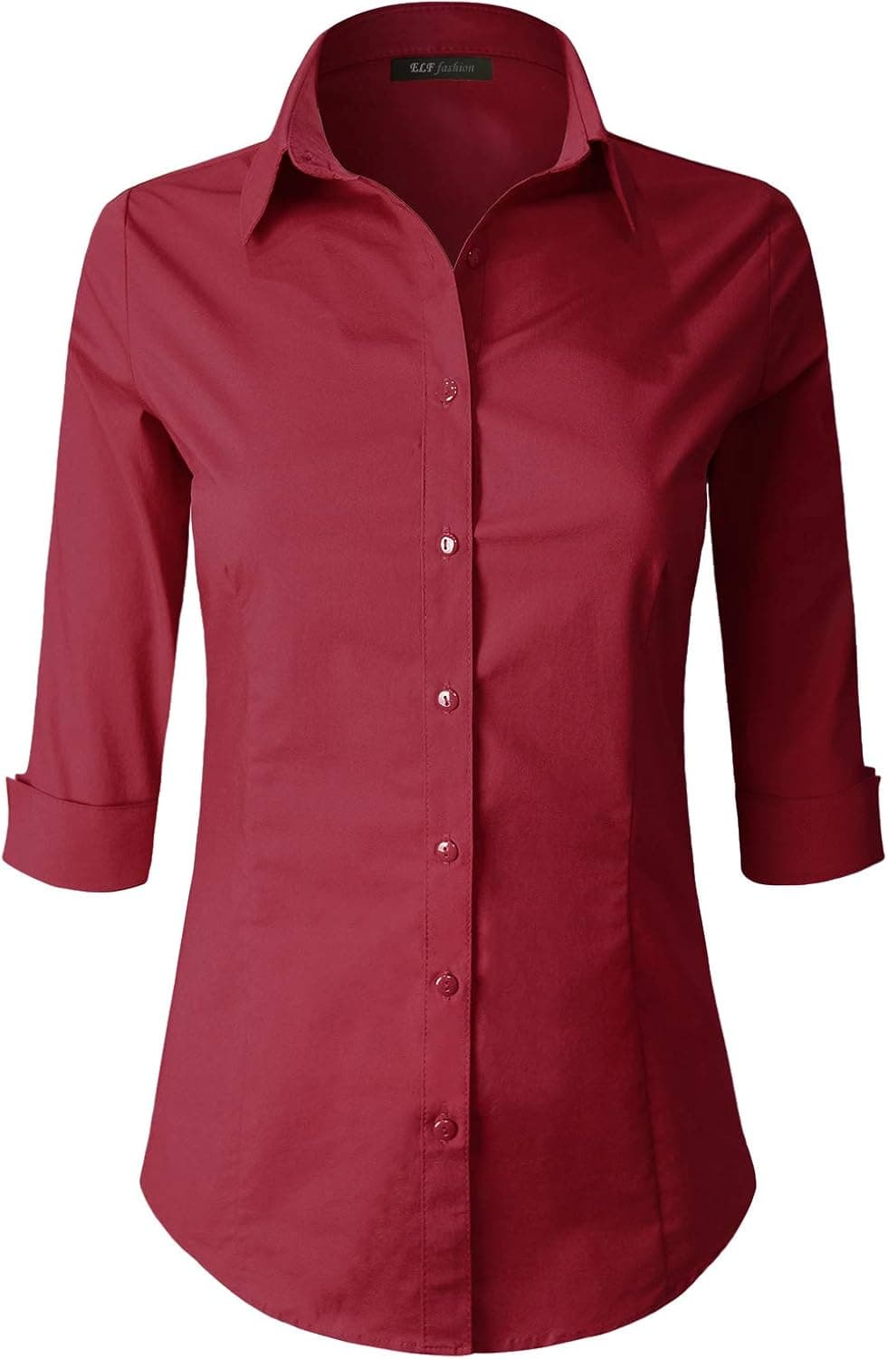 ELF FASHION 3/4 Sleeve Stretchy Button Down Collar Office Formal Casual Shirt Blouse for Women (Size S~6XL)