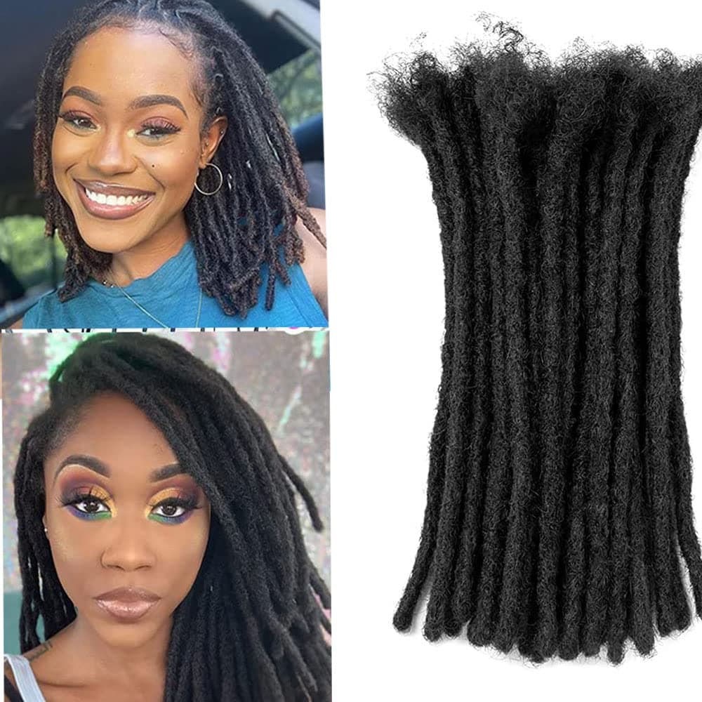 Kbeth 0.8cm Thickness 6-18 Inch Options 30 60 Strands 100% Real Human Hair Dreadlock Extensions for Man/Women Full Head Handmade Permanent loc Extensions Bundles Can Be Dyed Bleached Curled and Twisted Dreadlocks Extension (6 Inch 30 Strands, 0.8cm, #1B)