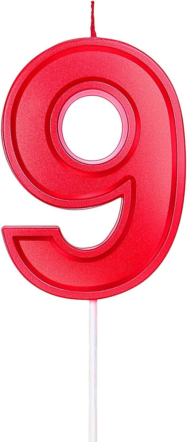 3.93 Inches Oversized Number Candles Red Glitter Happy Birthday Cake Candles Cake Topper Decoration for Wedding Reunions Anniversary Party Supplies (Red, Number 9)