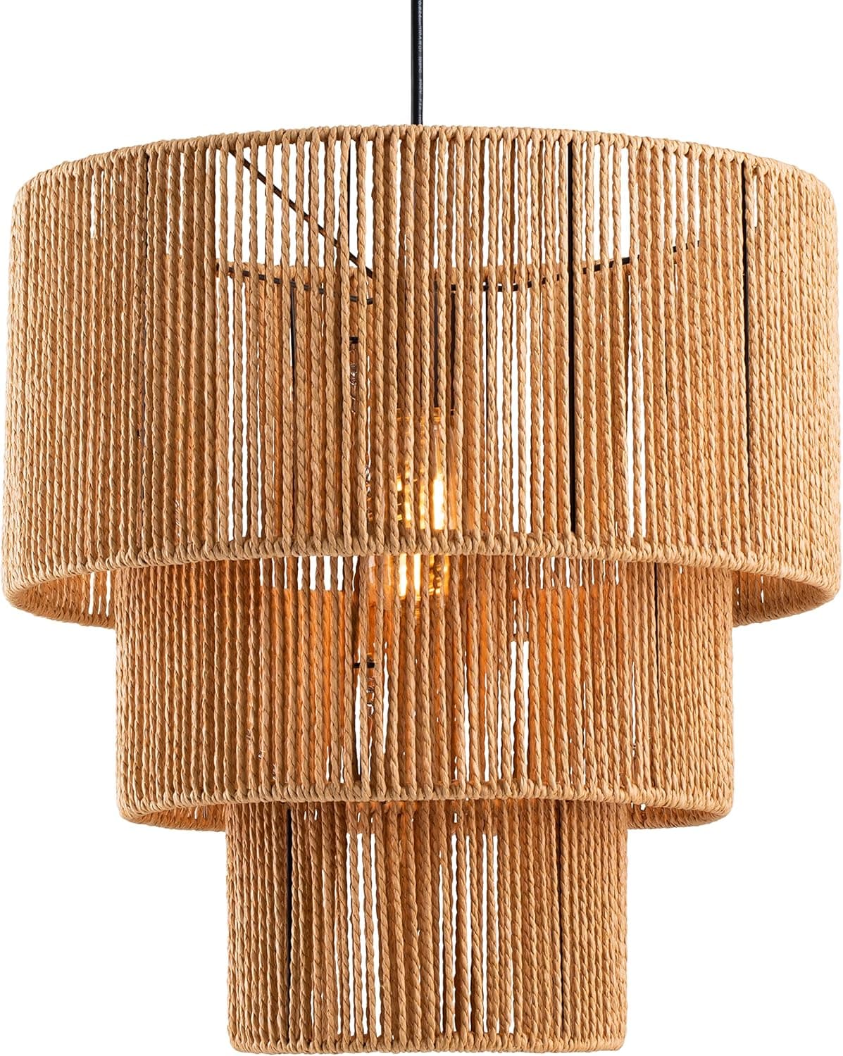 c cattleya Boho Light Fixtures Ceiling Mount, 3-Tiered Natural Paper Rope Pendant Ceiling Light Fixture, Farmhouse Chandelier for Dining Room Living Room Bathroom Hallway Foyer