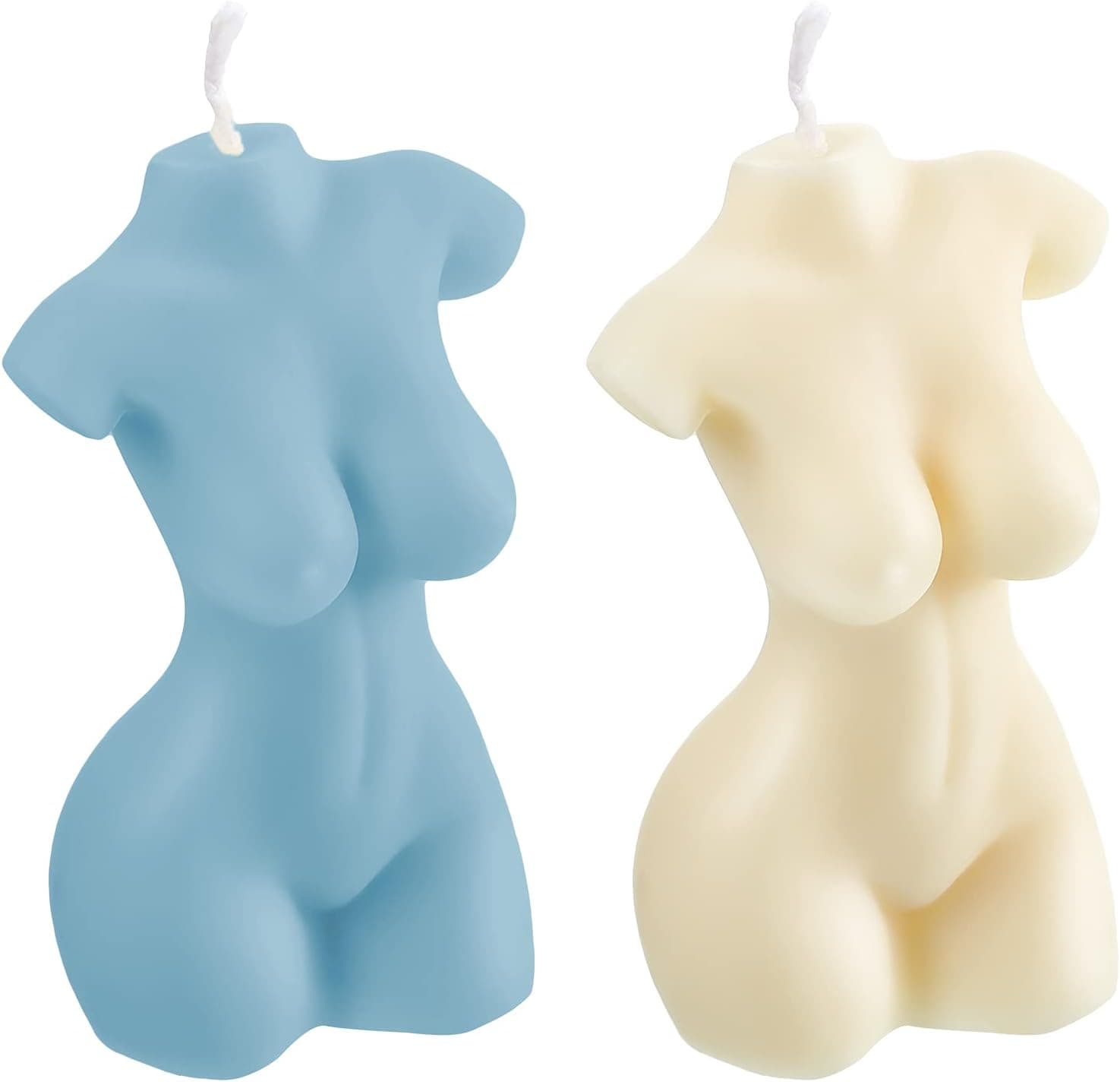 2 Pieces Body Soy Candle Female Body Shaped Candle Woman Torso Candle Woman Bust Candle Home Decoration for Christmas Bedroom Bathroom Aesthetic Decoration (White, Light Blue, Simple Style)