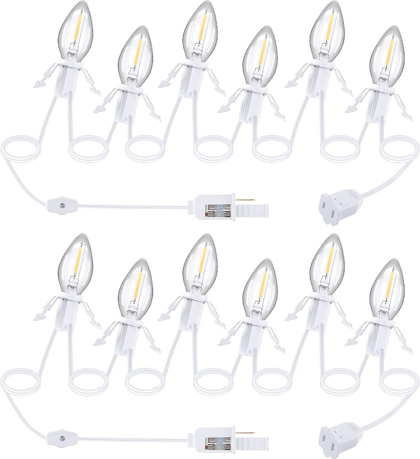 Leelosp 2 Pack Accessory Cord with 6 LED Light Bulb and Female Plug, 13.12 ft C7 Lamp Village Light Cord with 2 Fuse Wires, Ul-588 White Light Cord for Christmas Village House Craft Xmas Decor