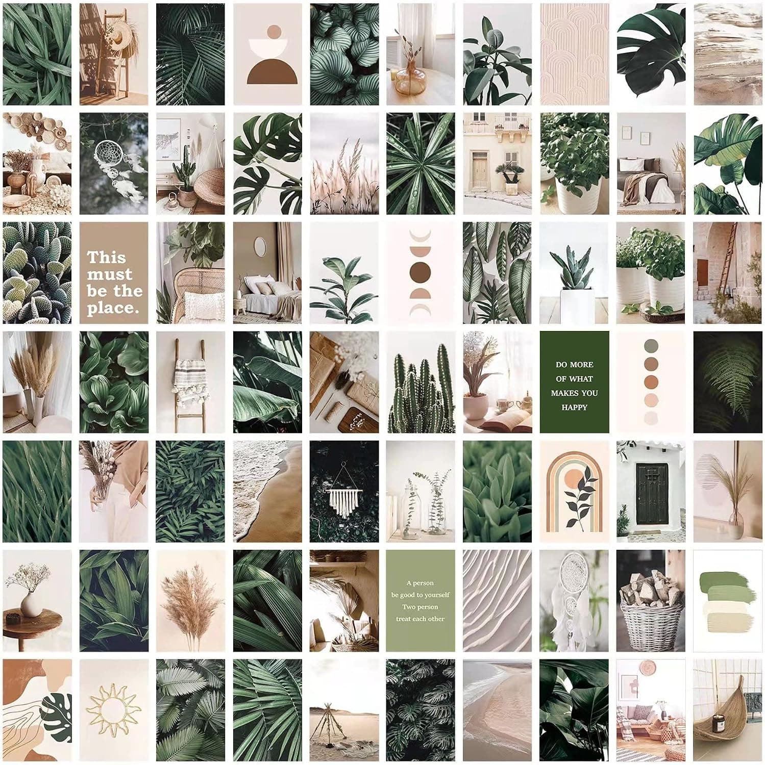 LIIGEMI 70PCS Botanical Wall Collage Kit Aesthetic Pictures，Bedroom Decor for Teen Girls, Photo Collage Kit, VSCO Room Decor, Boho Trendy Decor Photo Collection，Double- Sided, 70 Set 4x6 Inch