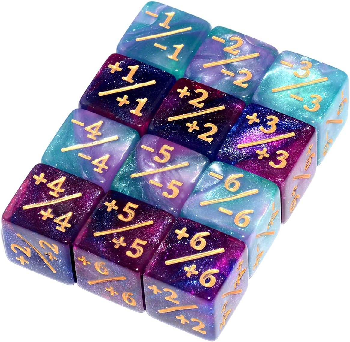 12Pieces Glitter Token Counter Dice| Galaxy D6 Dice Set for MTG CCG Board Game
