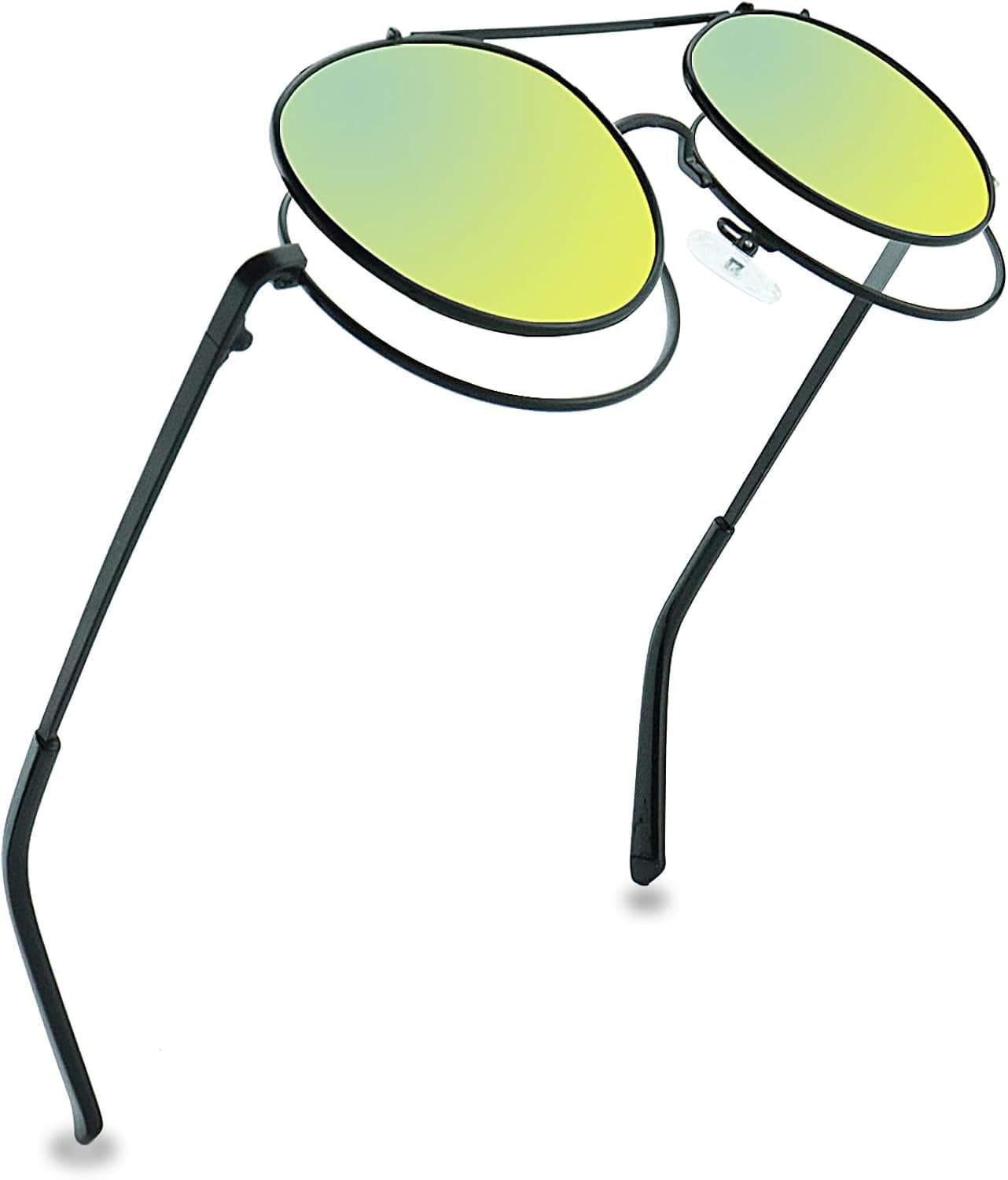 Double Lens Clip On Sunglasses with Optical Frame Computer Glasses Blue Light Blocking UV400 Anti Glare for Driving
