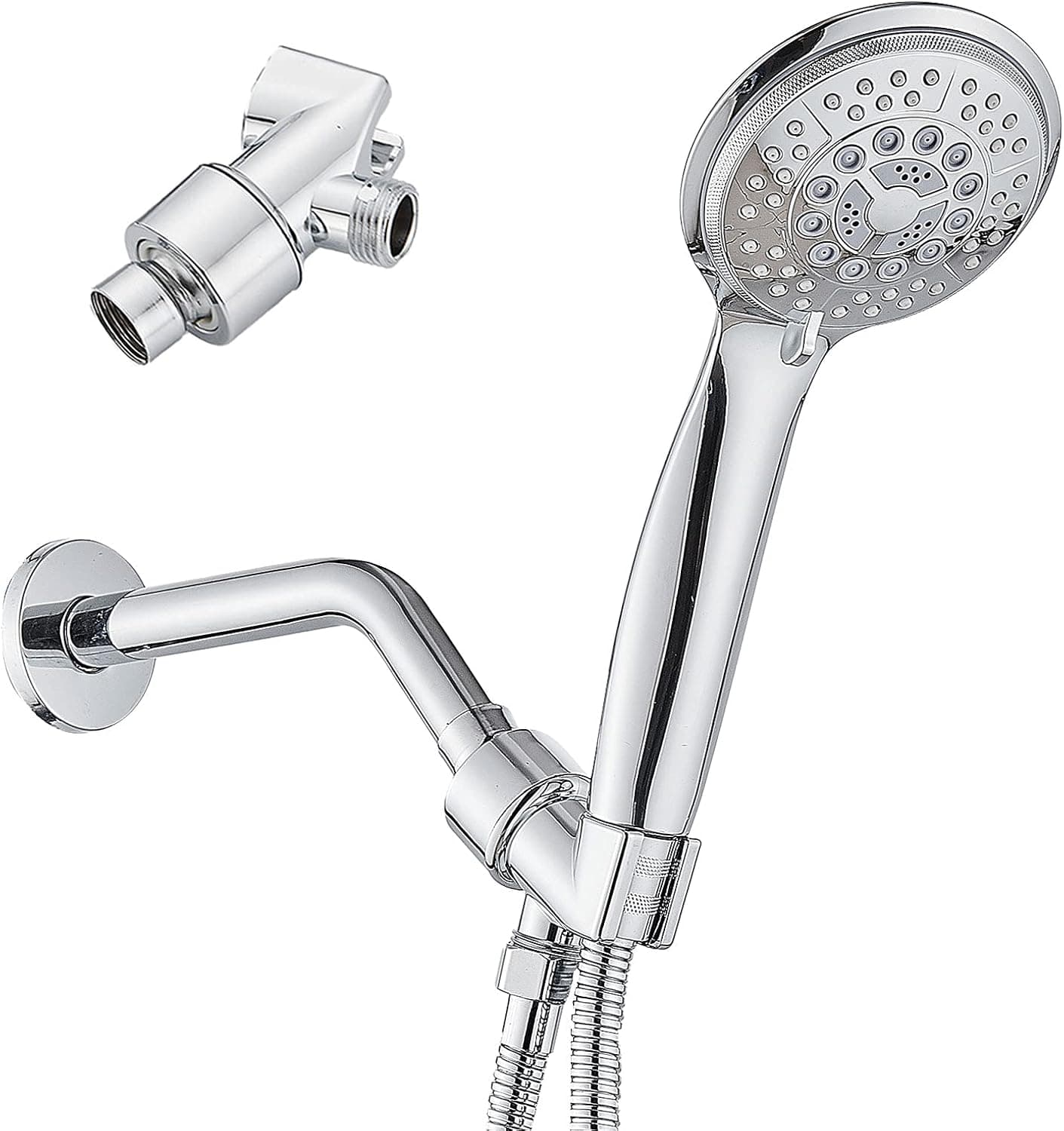 Rxdbd High-Pressure Shower Head with Adjustable Bracket – 4-inch Large 5-Setting Shower Head – Massage Spa Detachable Hand Held Showerhead with Adjustable Bracket– Chrome face