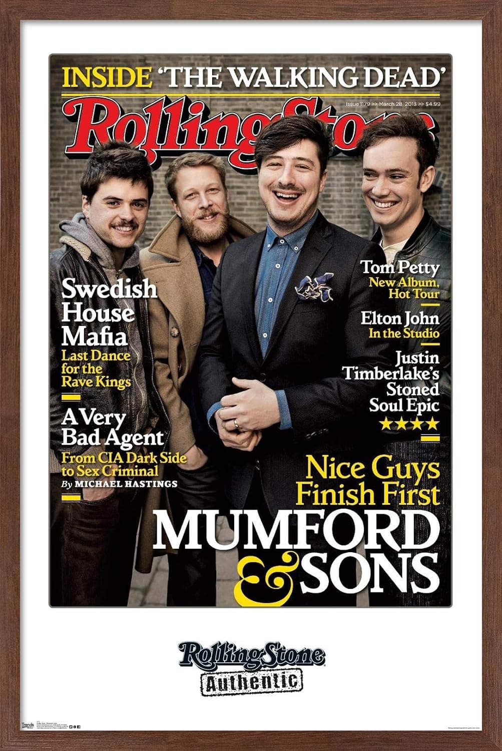 Trends International Rolling Stone Magazine-Mumford and Sons Wall Poster, 22.375" x 34", Mahogany Framed Version