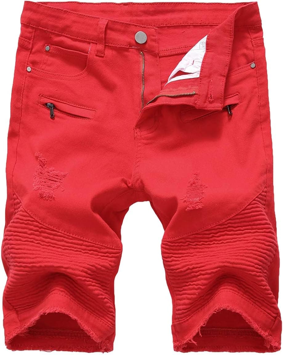 Baylvn Men's Casual Ripped Printed Denim Shorts Slim Fit Summer Beach Jeans Shorts