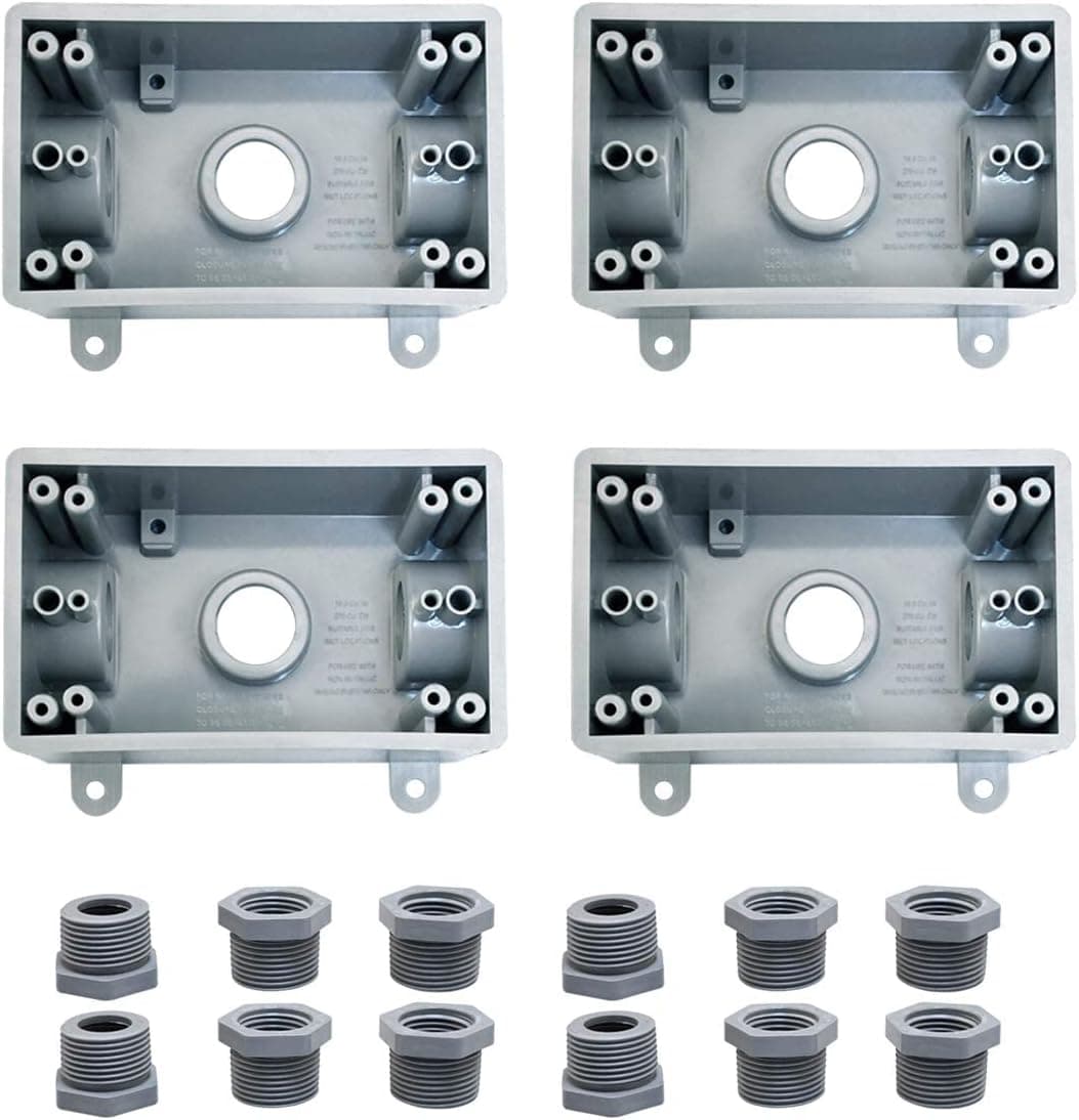 YXX-TECH Single-Gang electrica Outlet Box,Suitable 1/2-Inch or 3/4-Inch Electrical Conduit Weatherproof Outdoor Outlet Box, UL Listed，Plastic Junction Box Outlet（4PCS）