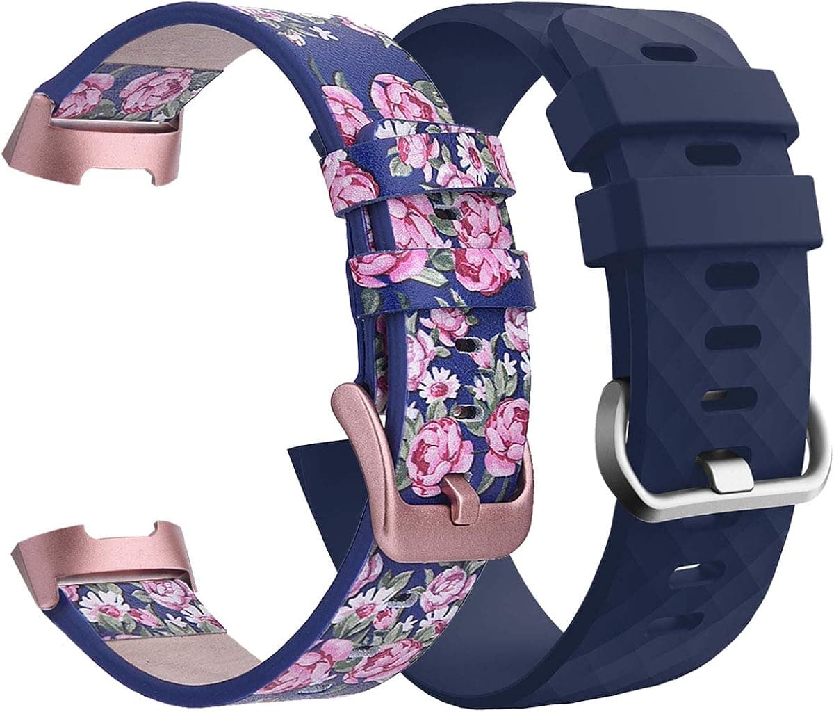 TOROTOP Band Compatible with Fitbit Charge 3 Bands/Charge 3 SE Band 2 Pack Women Men,Leather Band + Silicone Replacement Bracelet Strap for Charge 3/Charge 3 3 SE