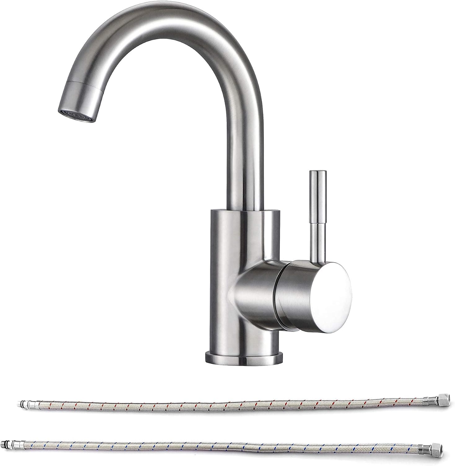 Lordear Single Handle Bar Sink Faucet,Bathroom Faucet,Brushed Nickel Commercial Small Wet Bar Faucet with Deck Plate and Hose