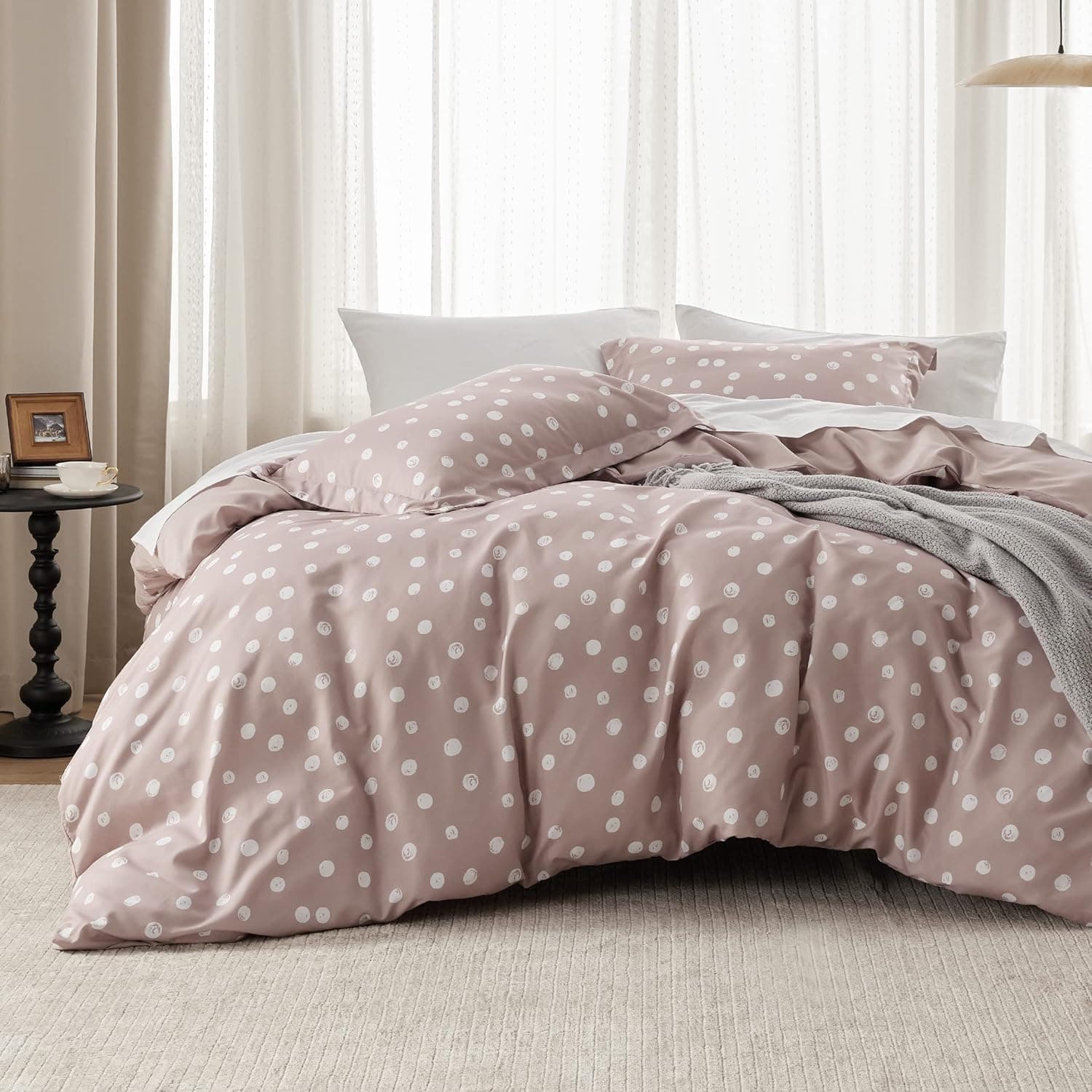 Bedsure Duvet Cover Twin Size - Reversible Polka Dot Duvet Cover Set with Zipper Closure, Pink Bedding Set, 2 Pieces, 1 Duvet Cover 68"x90" with 8 Corner Ties and 1 Pillow Sham 20"x26"
