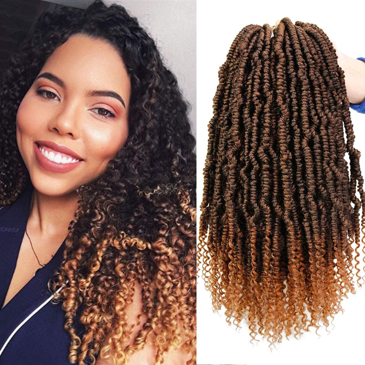 6 Packs Bomb Twist Crochet Hair 14 Inches Bomb Spring Twist Crochet Braids Pre-looped Pre-twisted Passion Twist Hair Synthetic Senegalese Twist Nubian Twist Curly Hair Extensions (T30#)