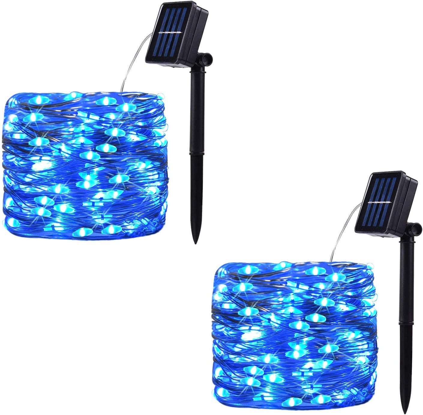 SPRKLINLIN 2 Pack 100 LED Solar Powered String Lights, Outdoor Waterproof Copper Wire 8 Modes Fairy Lights for Garden, Patio, Party, Yard, Home (Blue)
