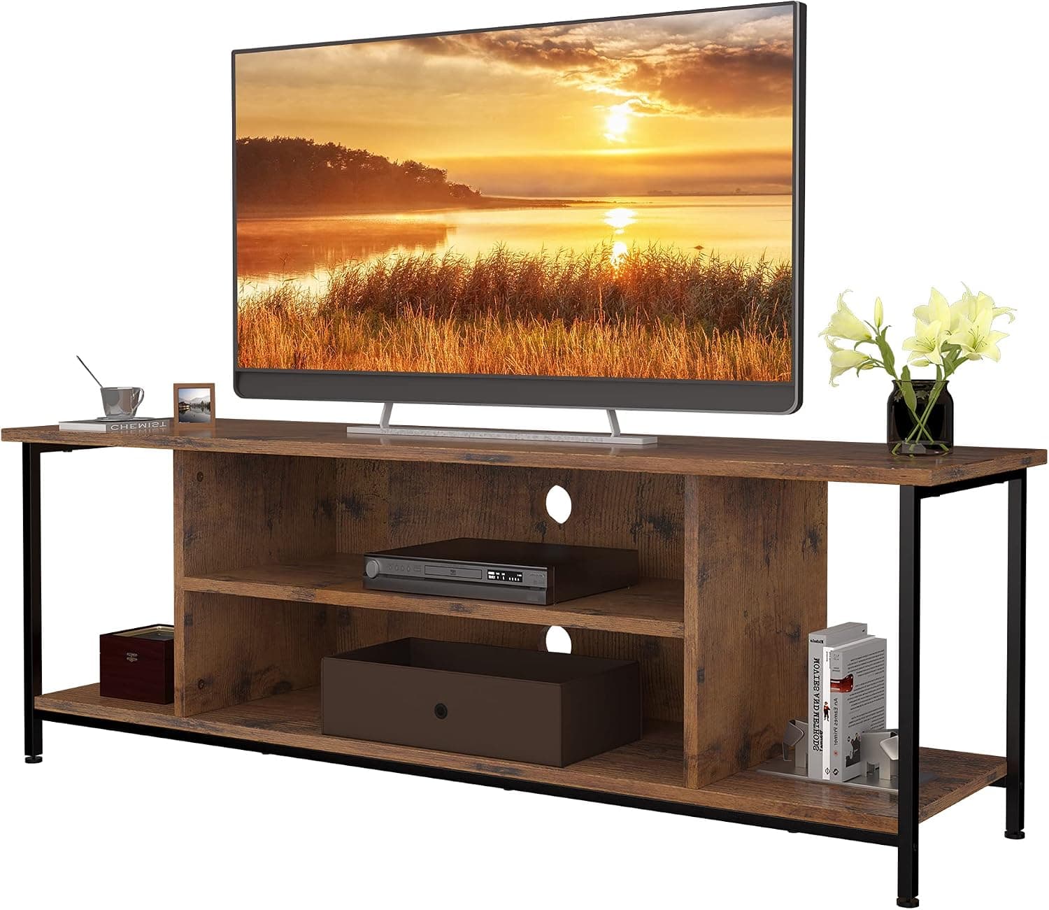 SMAGREHO TV Stand for TVs up to 65 Inches, TV Console Media Cabinet with Storage, TV Cabinet Unit with Shelving, Entertainment Center for Living Room Bedroom, 55 inch, Rustic Brown
