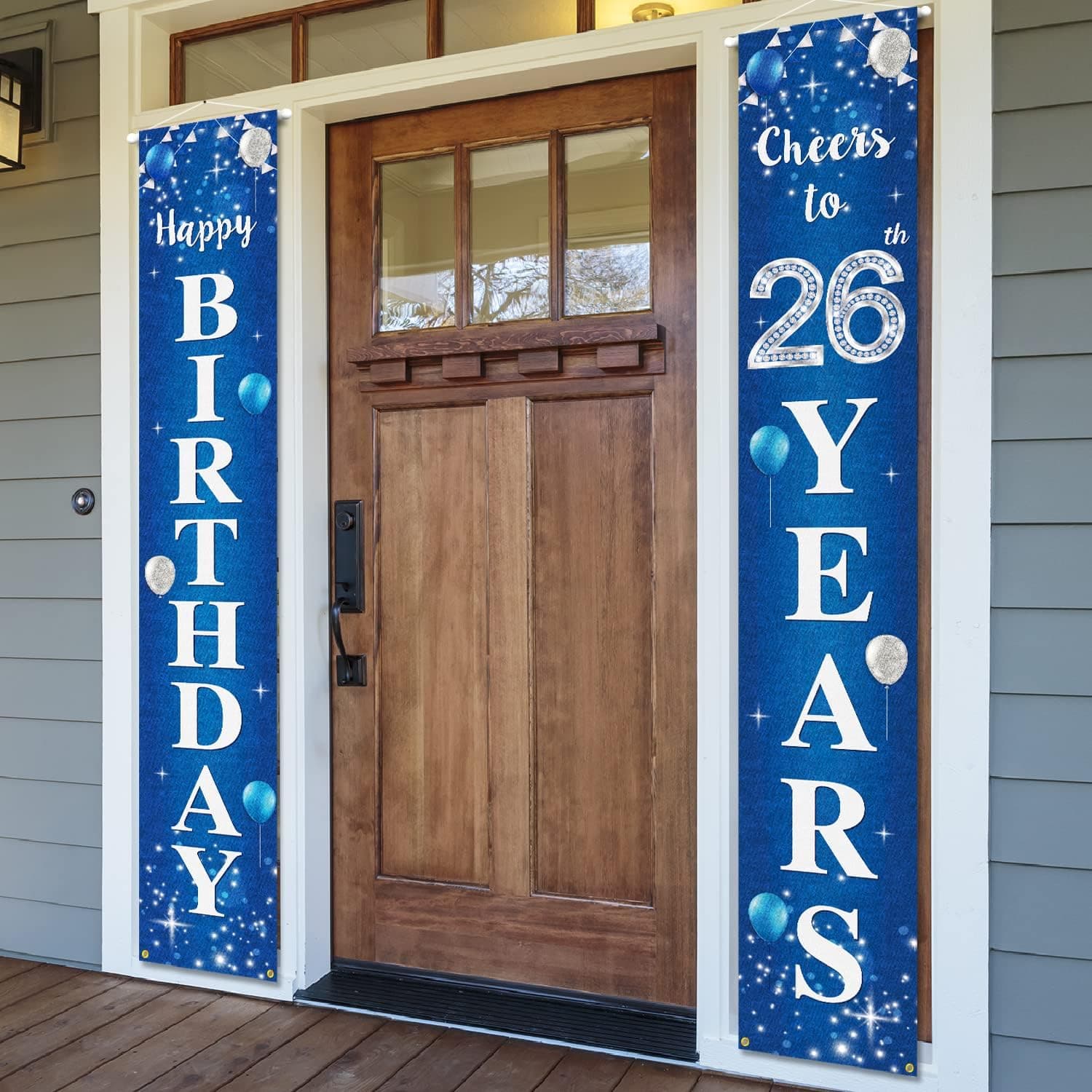 Happy 26th Birthday Yard Sign Door Banner - Cheers to 26 Years Birthday Party Decorations Supplies for Men Women - Blue