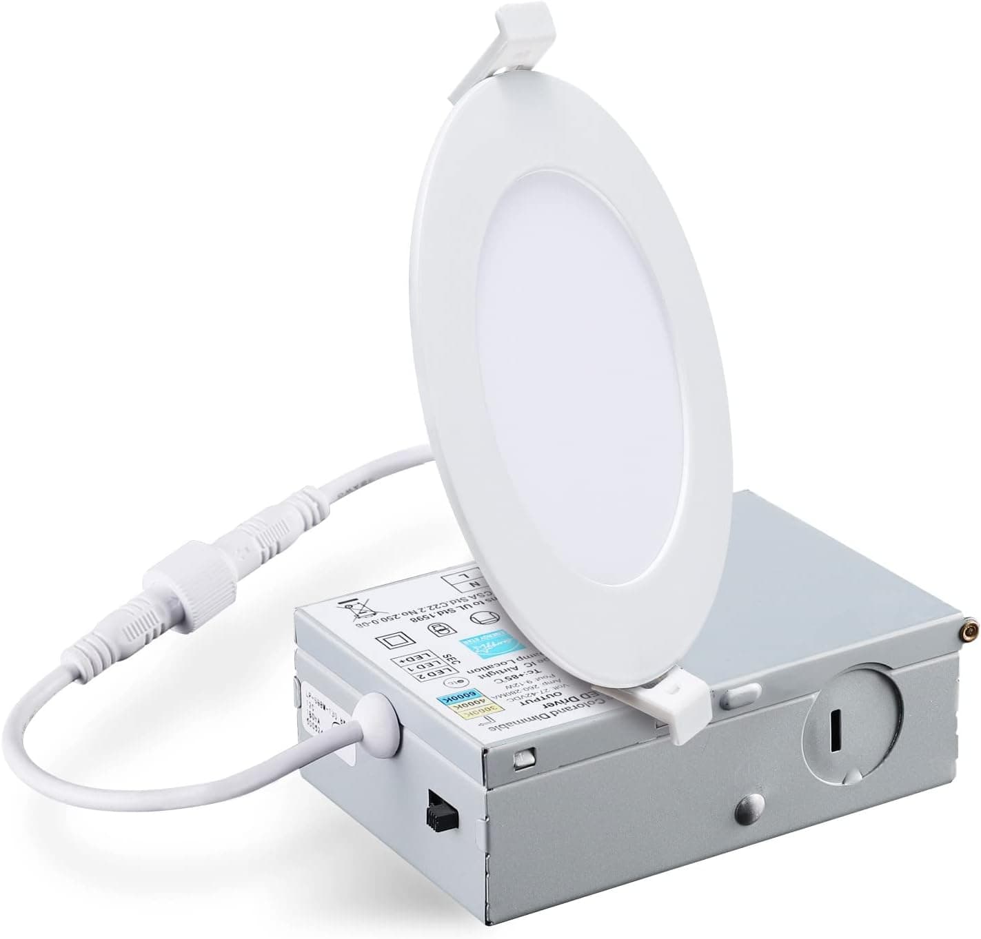 SleekLighting 4 Inch 9W Ultra Thin 5CCT Selectable Retrofit Flat Panel Light With Junction Box – Slim Profile Dimmable Recessed LED Downlight Fixture 2700K,3000K,3500K,4000K and 5000K– ETL & ES