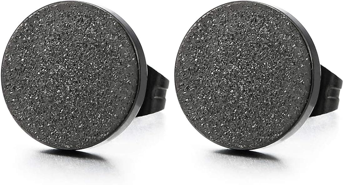 2pcs 6-12mm Stainless Steel Black Satin Circle Stud Earrings for Men Women