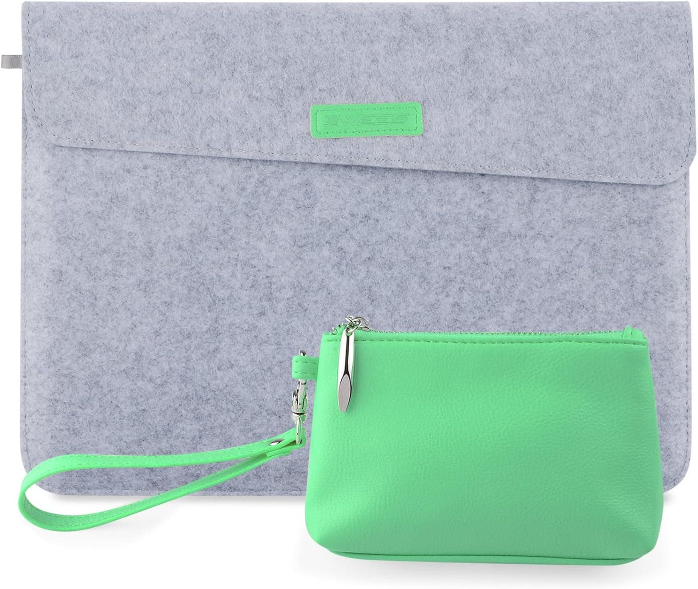 Swees 12 Inch Apple New Macbook Ultrabook Wool Felt Carrying Laptop Notebook Sleeve Bag with Small PU Leather Pouch Storage Bag for 12" Apple New Macbook with Retina, Mint Green