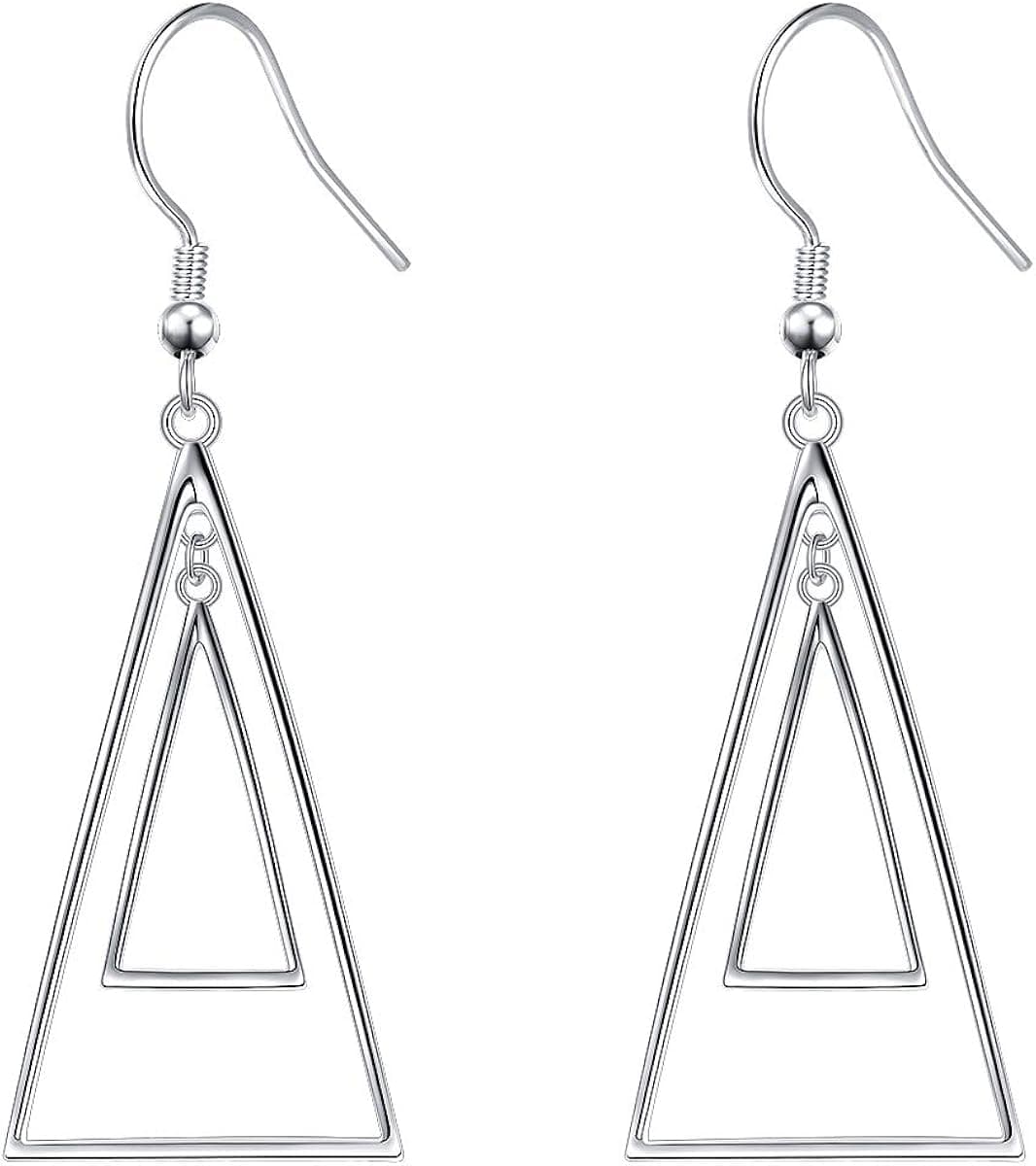 S925 Sterling Silver Double Triangle Dangle Drop Earrings for Women Girl