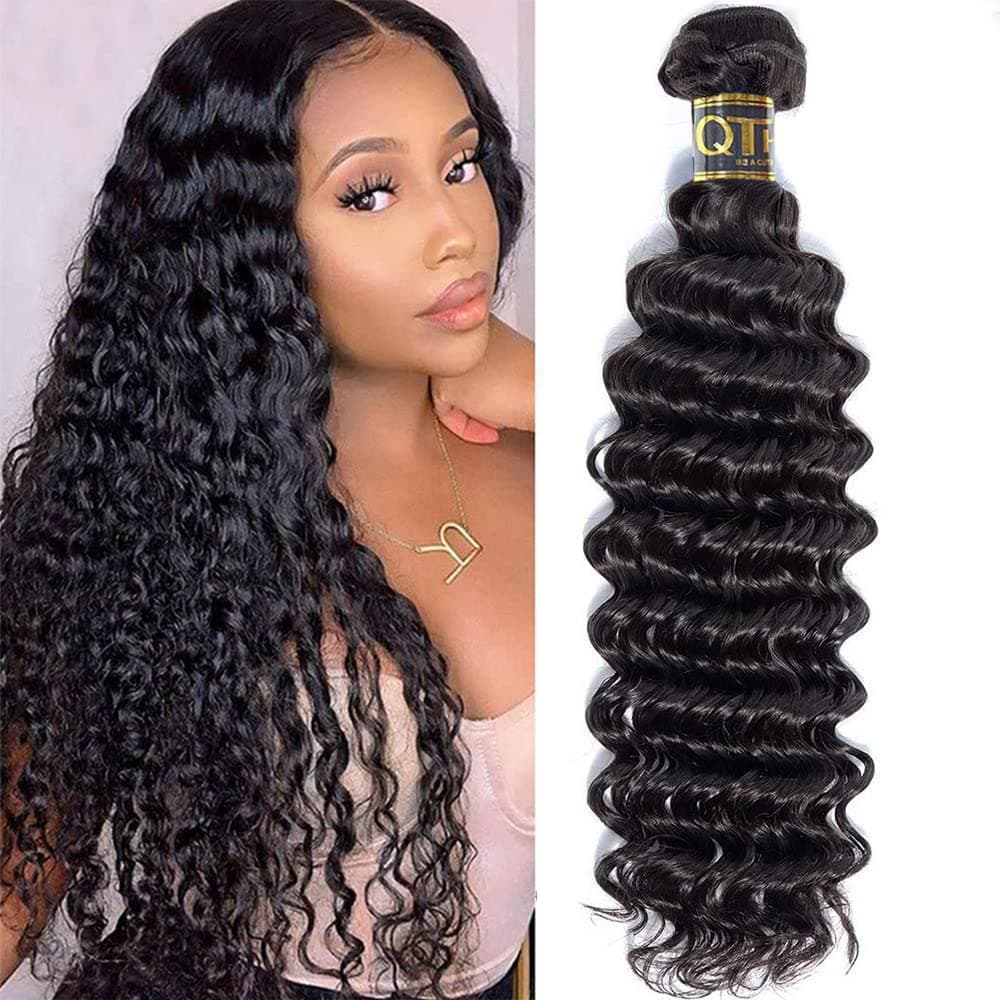 QTHAIR 12A Brazilian Virgin Hair Deep Wave Bundles Deep Wave Bundles Human Hair Deep Wave Bundles 100% Unprocessed Deep Curly Human Hair Weave Natural Color(22 Inch) Brazilian Human Hair Bundle