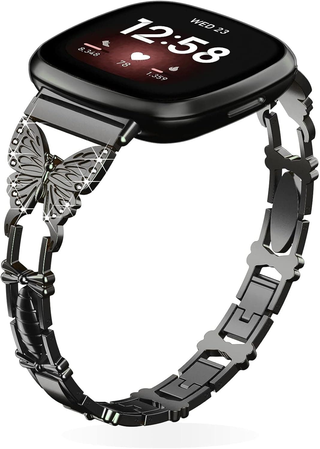 Sunnyson Slim Bands Compatible with Fitbit Sense/Fitbit Versa 3,Shiny Diamond on Butterfly,Adjustable Bracelet Jewelry Metal Bands for Fitbit Versa Smart Watch for Women