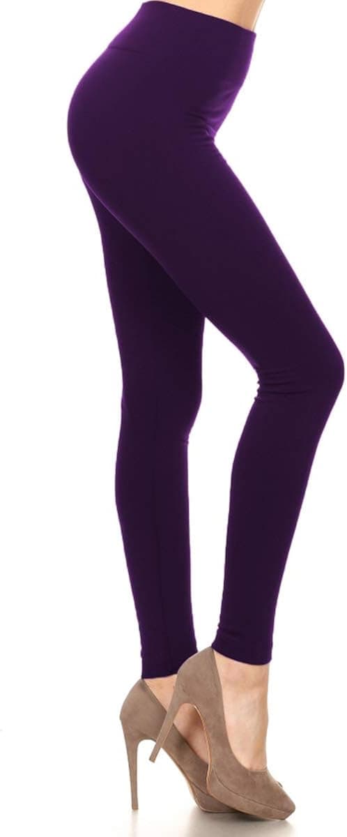 Leggings Depot Women's High Waisted Warm Fleece Lined Yoga Leggings Tights Pants-FL900-FLR-PLUM