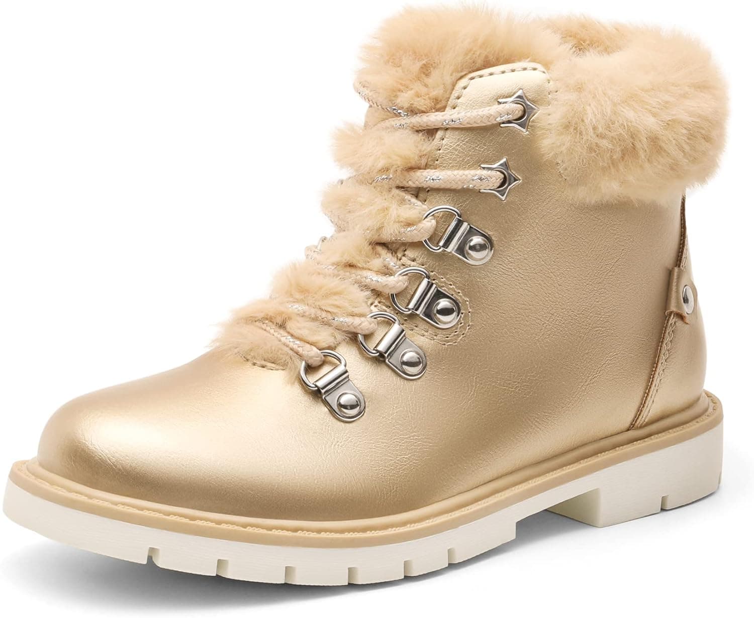 DREAM PAIRS Girls Kids Side Zipper Lace Up Ankle Fashion Boots