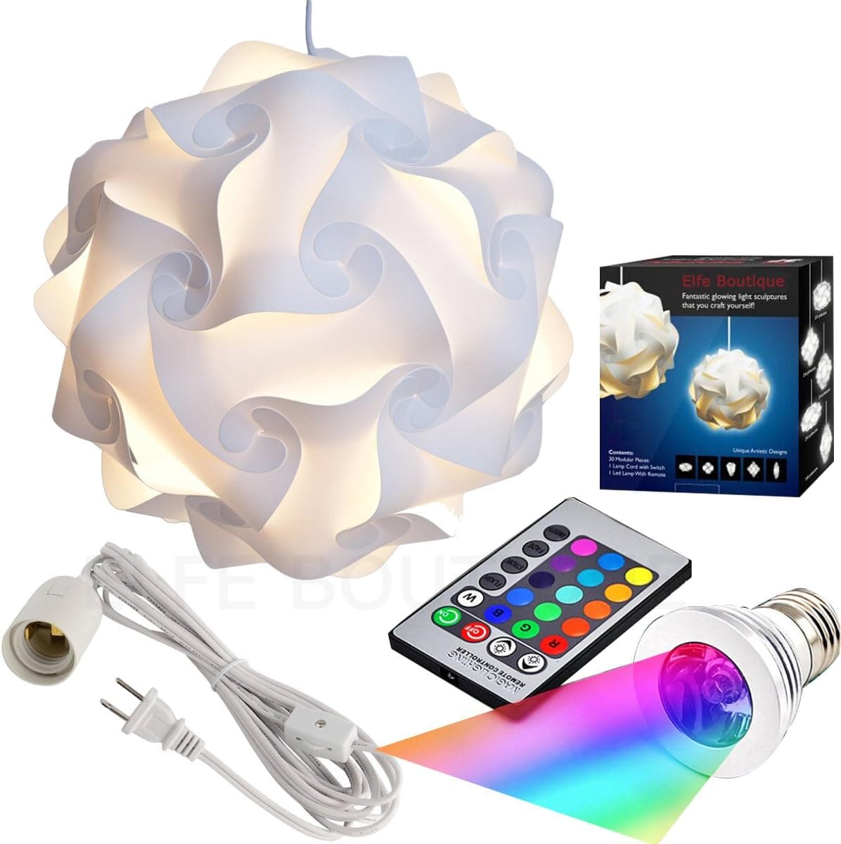 Puzzle Lights Kit, Modern Jigsaw Puzzles Lamp with 12 Feet Cord and Remote Control 16 Color Changing LED Light Bulb Kit, Large Size (White)