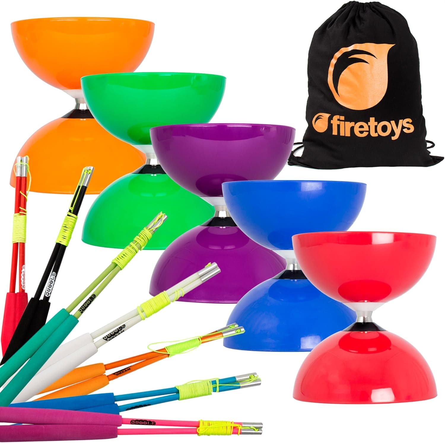 Juggle Dream Big Top Diabolo, Superglass Fibre Diablo Sticks & Firetoys Bag (Blue Diabolo/Orange Sticks)