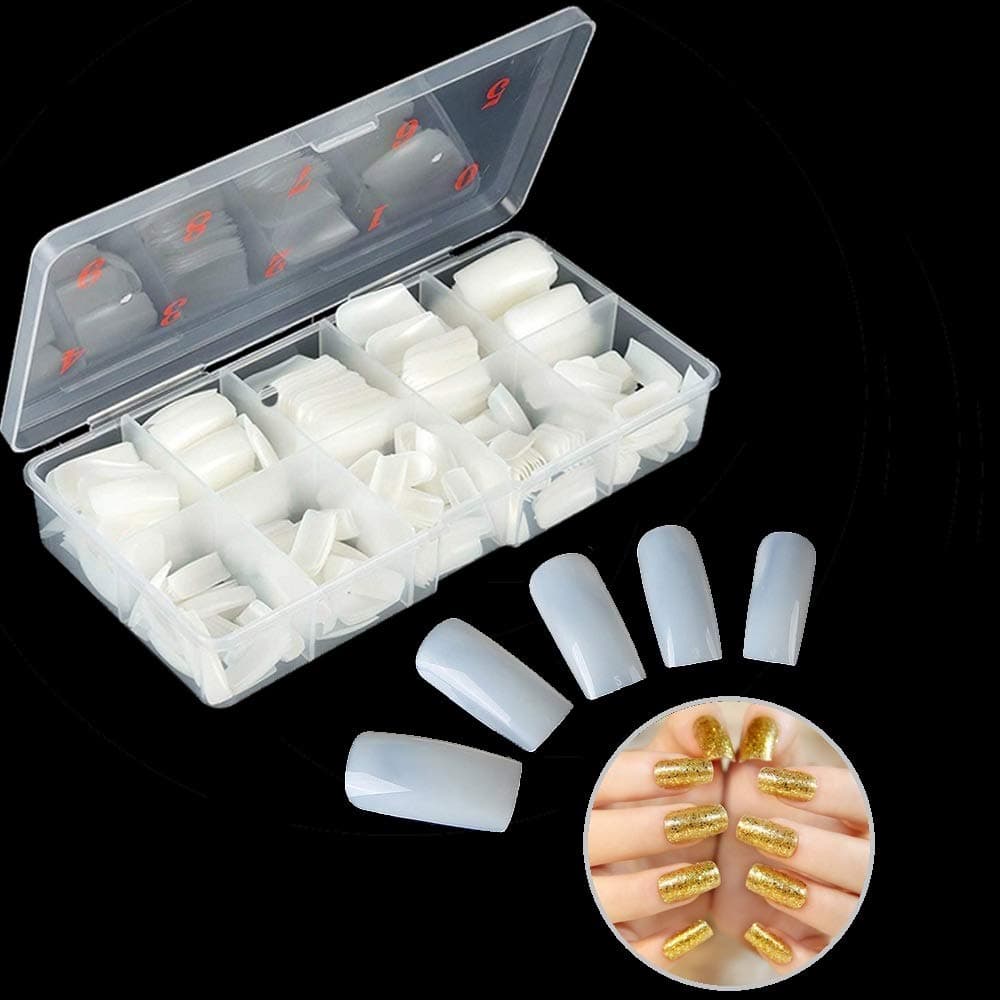 Vastitude Square Nails Full Cover Fake Nails French Tip Acrylic Nail Full Kit 500pcs Natural False Nail Tips Lady French Style for Salon Nail and DIY Nail Art（Box）