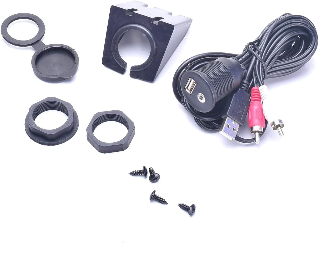 Auto USB & 2 RCA Phono to Aux 3.5mm Adapter Extension Cable Dashboard Flush Mount Kit 1/8 AUX for Car Radio Stereo Android Wince GPS Head Unit DVD CD Media Player 6.5 Feet