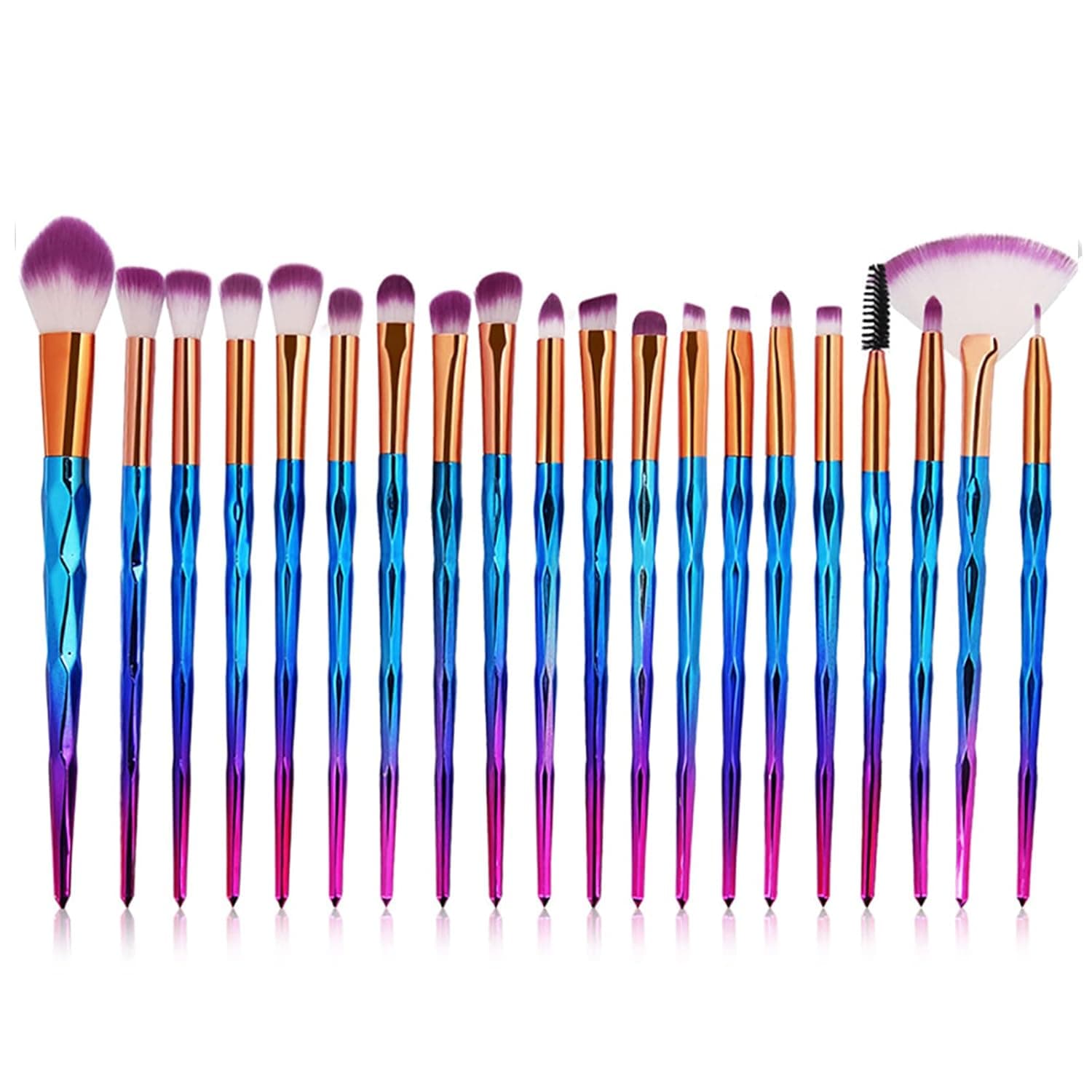 20pcs Makeup Brushes Set， Shiny Gold Diamond and Foundation Powder Cream Eyeliner Blush Brush Kits (blue)
