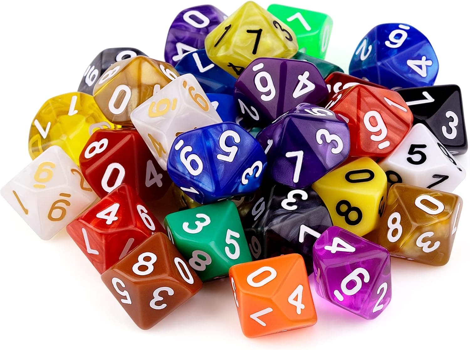 30 Pieces 10 Sided Polyhedral Dice Set 22 Colors 10 Sides Dice Assortment for Dungeons and Dragons RPG MTG Table Games Come with 1 Velvet Storage Bag