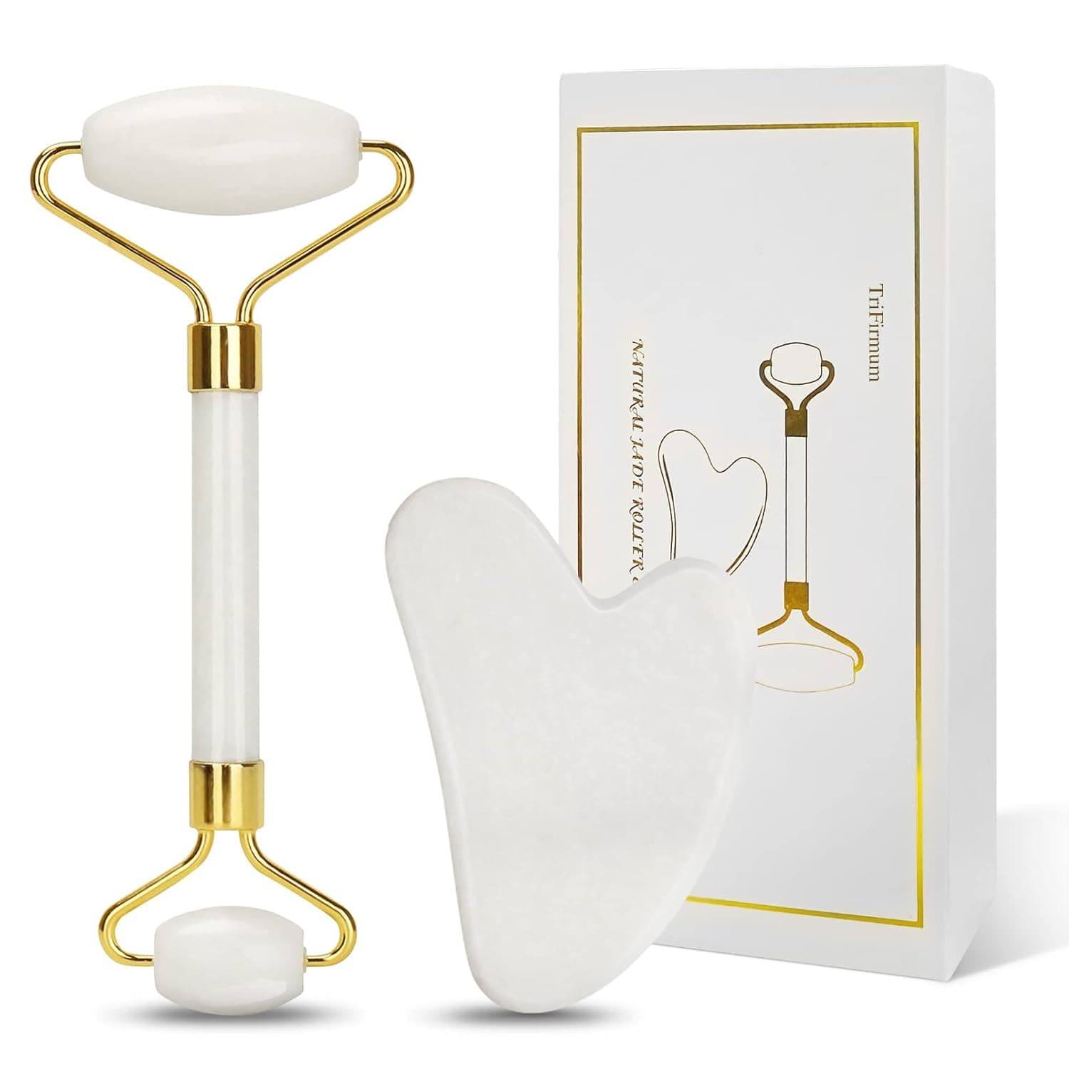 Jade Roller & Gua Sha Stone,Face Roller Skin Care,Gua Sha Massage Tool,100% Natural Jade,Anti-Aging Facial Roller for Face,Neck,Body Muscle Relaxing