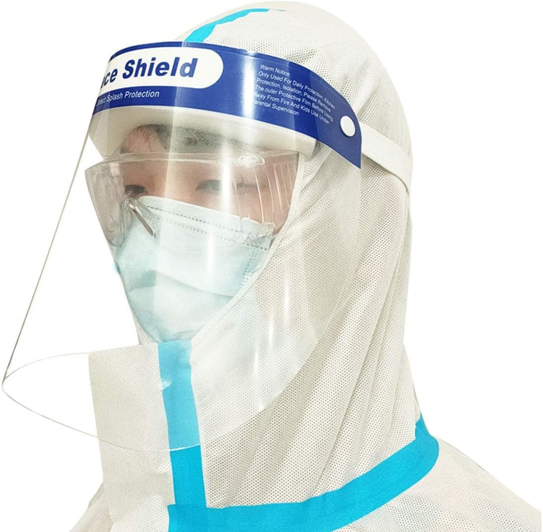 Reusable Plastic Safety Face Shields, Anti-Splash Full Face Cover with Clear Anti-Fog Film Protective Visor (Pack of 10)