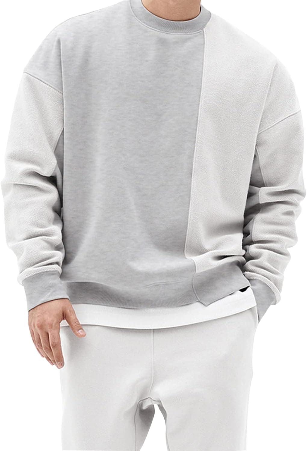 Surenow Mens Patchwork Crewneck Sweatshirt Long-Sleeve Lightweight Terry Sweatshirt Casual Workout Pullover Shirt Tops