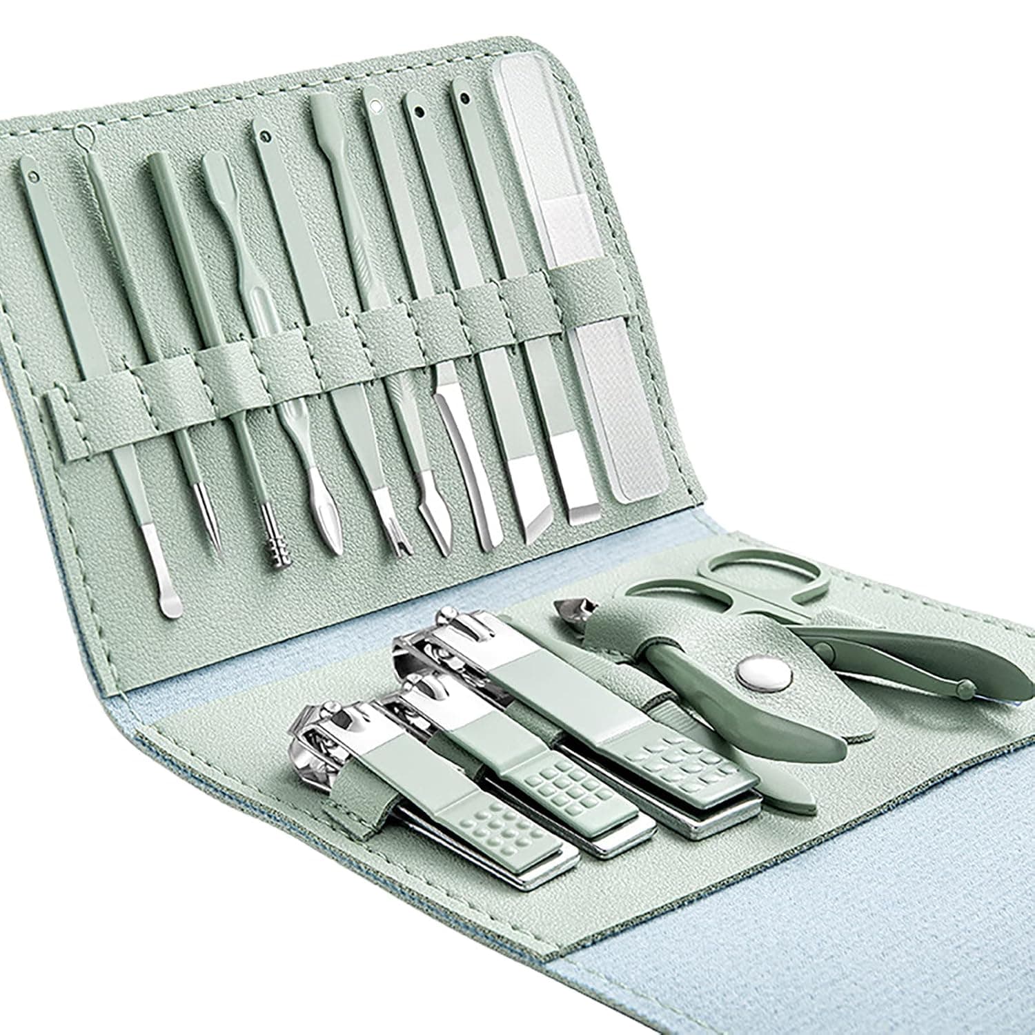 Nail Set, 16-in-1 Stainless Steel Professional Repair Set Multipurpose Nail Clippers. Mother, Friend and Colleague Gifts (Green)