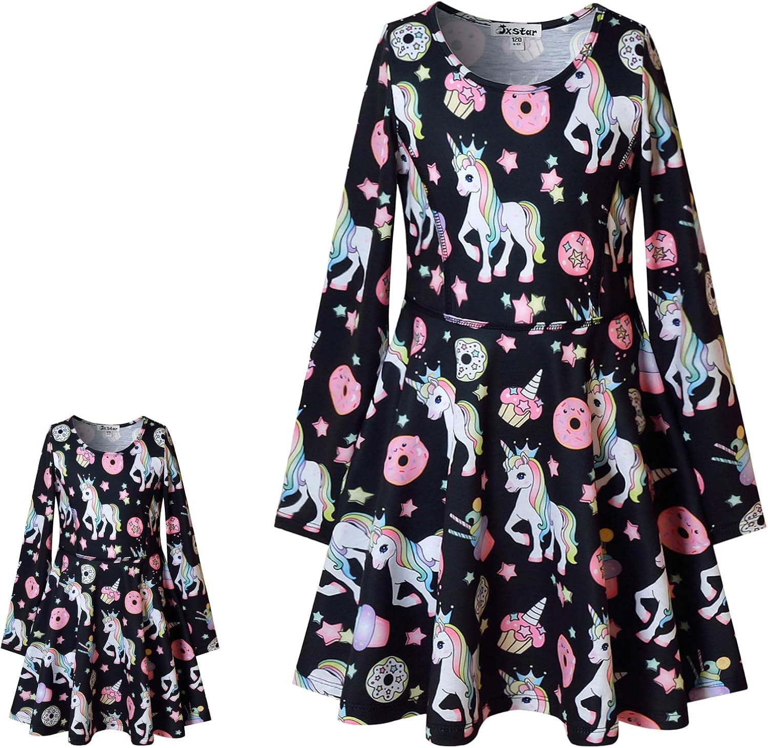 Jxstar Girls&Doll Matching Dresses Long Sleeve Unicorn Mermaid Outfits Clothes