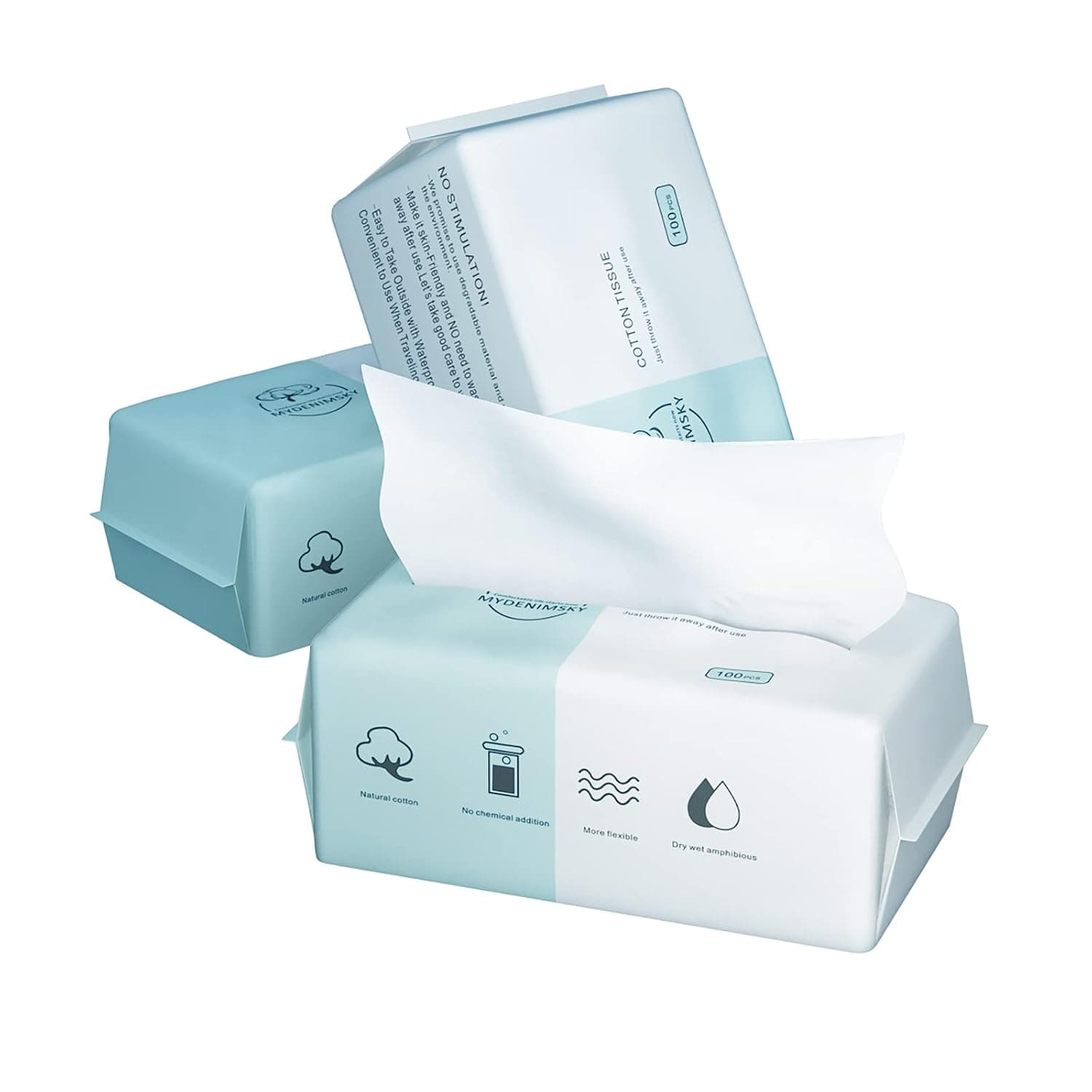 MYDENIMSKY Disposable Face Towel, Makeup Remover Dry Wipes, Face Cleansing Wipes,100% Cotton Facial Tissues for Sensitive Skin, Facial Soft Towel, Cotton Face Towels Extra Thick Soft, Disposable Beauty Towels (100 pcs 1 pack)