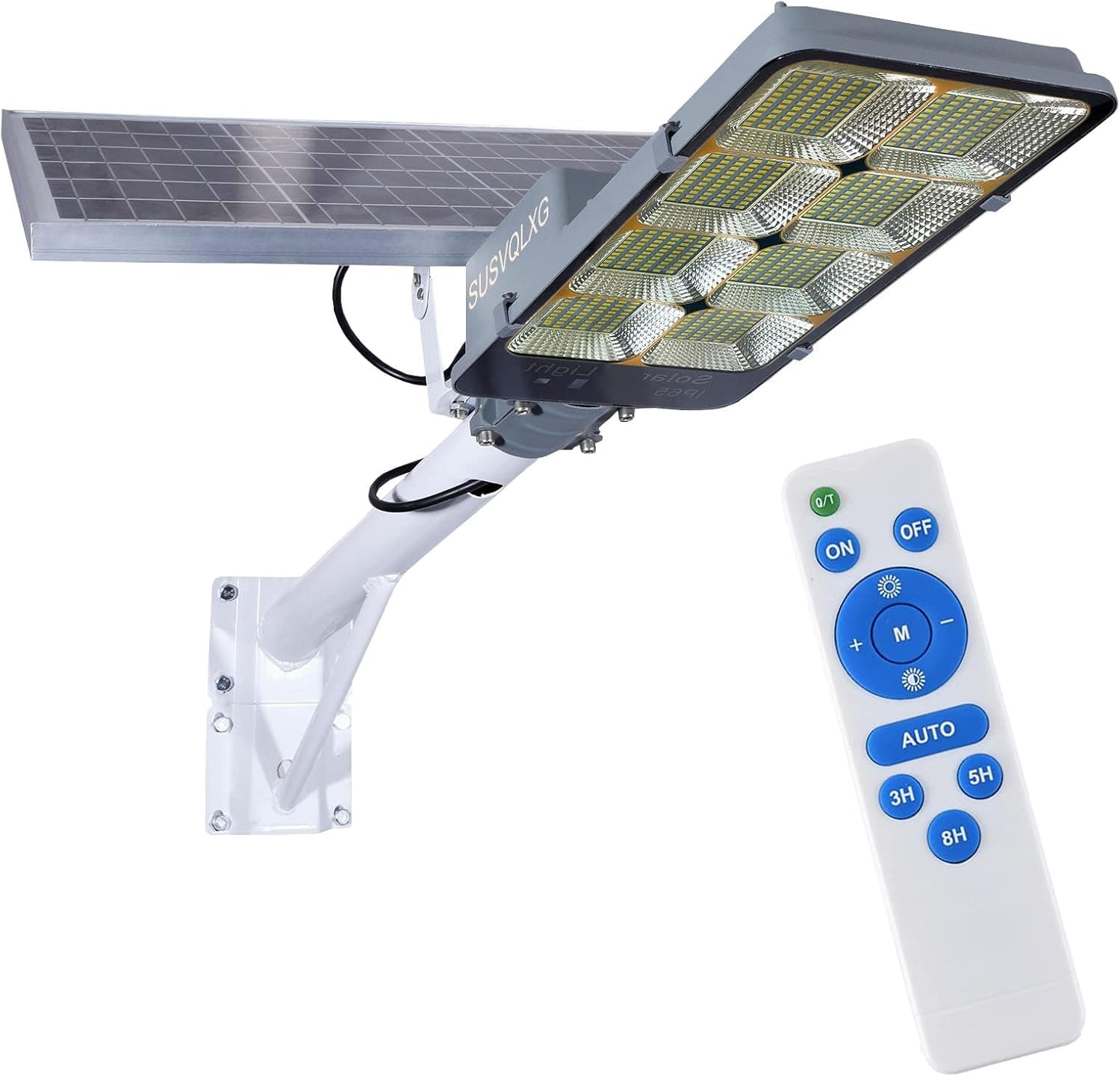 SUSVQLXG Solar Street Flood Lights Outdoor, 6500K Motion Sensor Commercial Parking Lot Dusk to Dawn IP65 Security Light for Driveway Stadium Garden Basketball Court