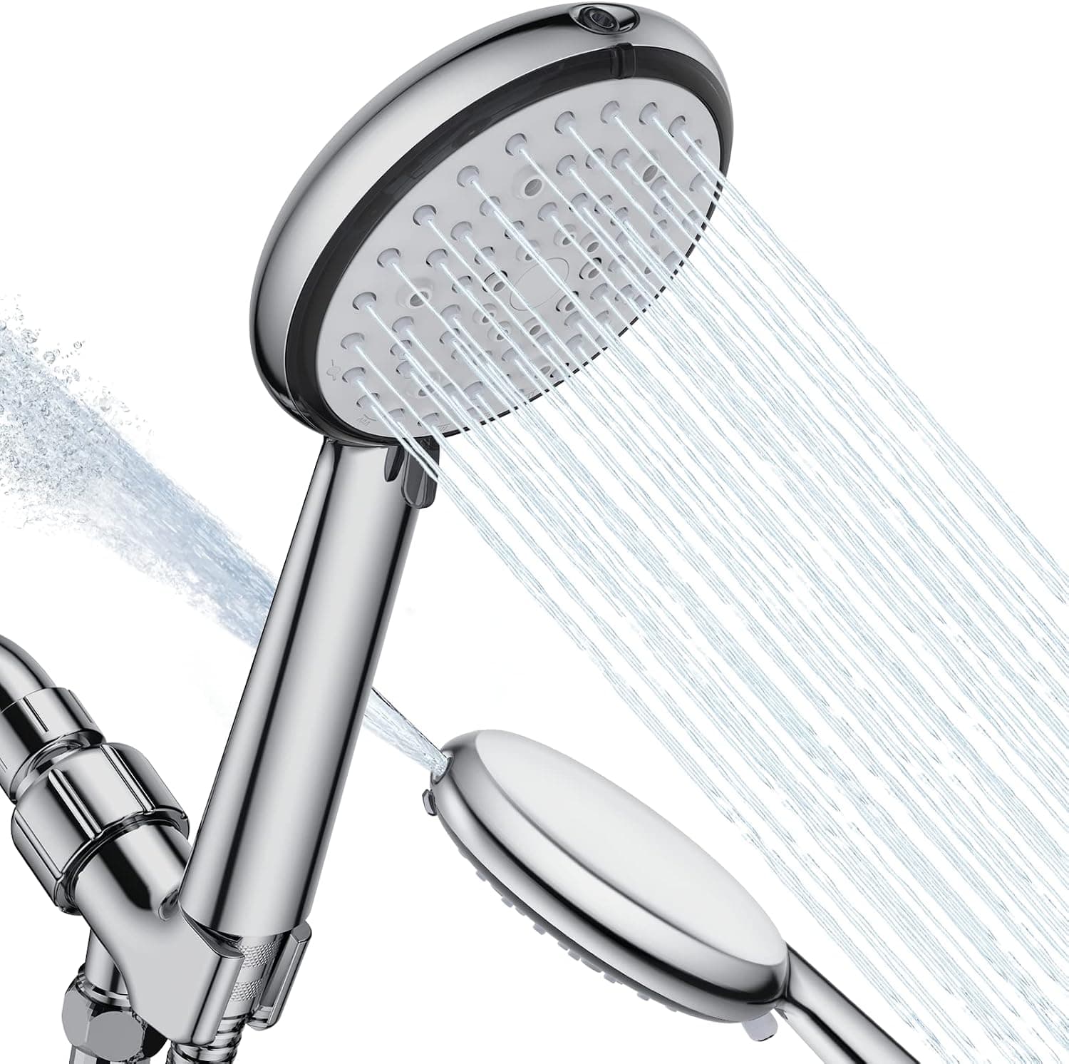 Shower Heads High Pressure with Spray, VEWO Shower Head with Handheld - 6 Spay Models Built-in Power Wash to Clean Tub, Tile & Pets with Extra 59" Long Shower Hose & Adjustable Bracket, Silver