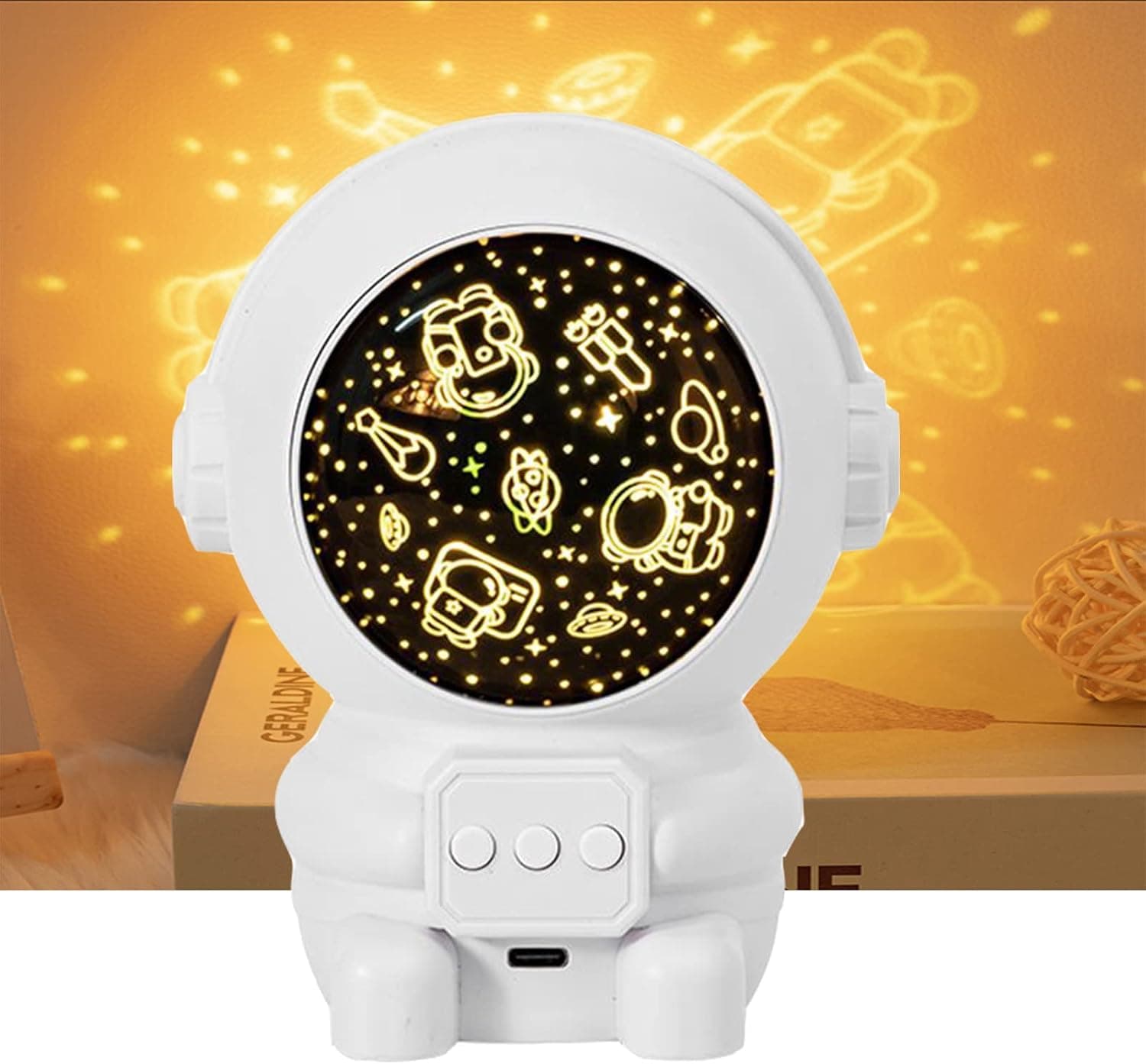 ROGBLIN Night Light Projector for Kids，Astronaut Night Light for Kids with 8 Projection Films, 360 Degree Rotating - 4 Color Changing 9 Built-in Songs Kids Night Light