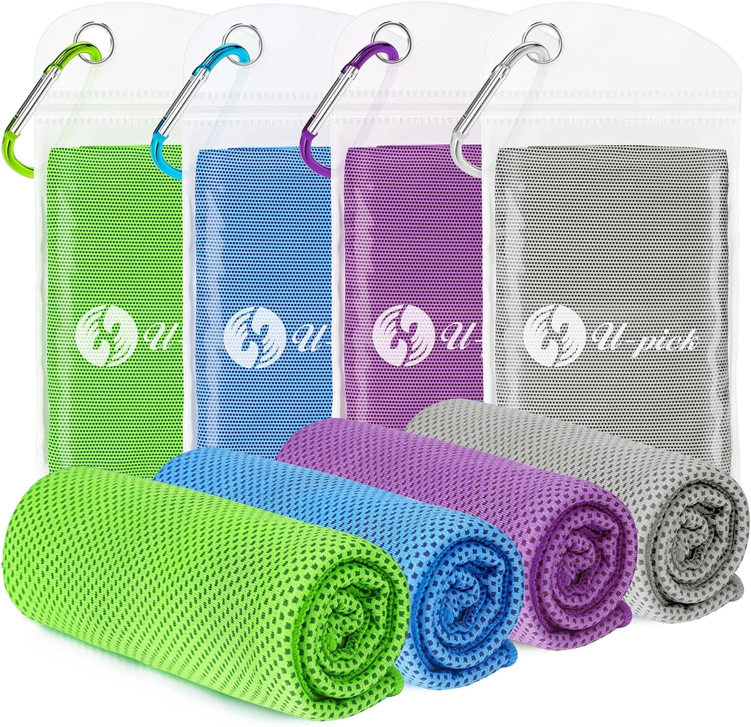 U-pick 4 Packs Cooling Towels (40"x 12") for Neck and Face, Soft Breathable Chilly Sweat Rags, Instant Cool Ice Towels for Gym, Yoga, Sports, Workout, Beach, Camp, Travel & More Activities