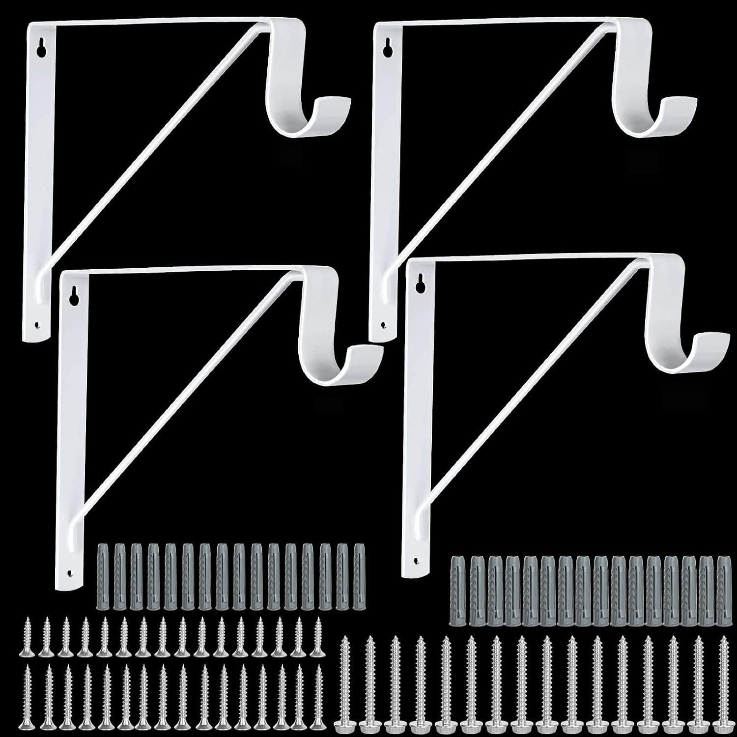 ABuff 4 Pack Heavy Duty Closet Shelf Bracket with Rod Holder, White Closet Rod Brackets Holder Wall Mounted Shelf and Rod Support Brackets, with Screws, 250 Load Capacity (Lb.)